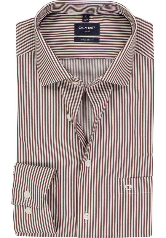 OLYMP Luxor modern fit overhemd, popeline, bruin gestreept OLYMP Luxor modern fit overhemd, popeline, bruin gestreept