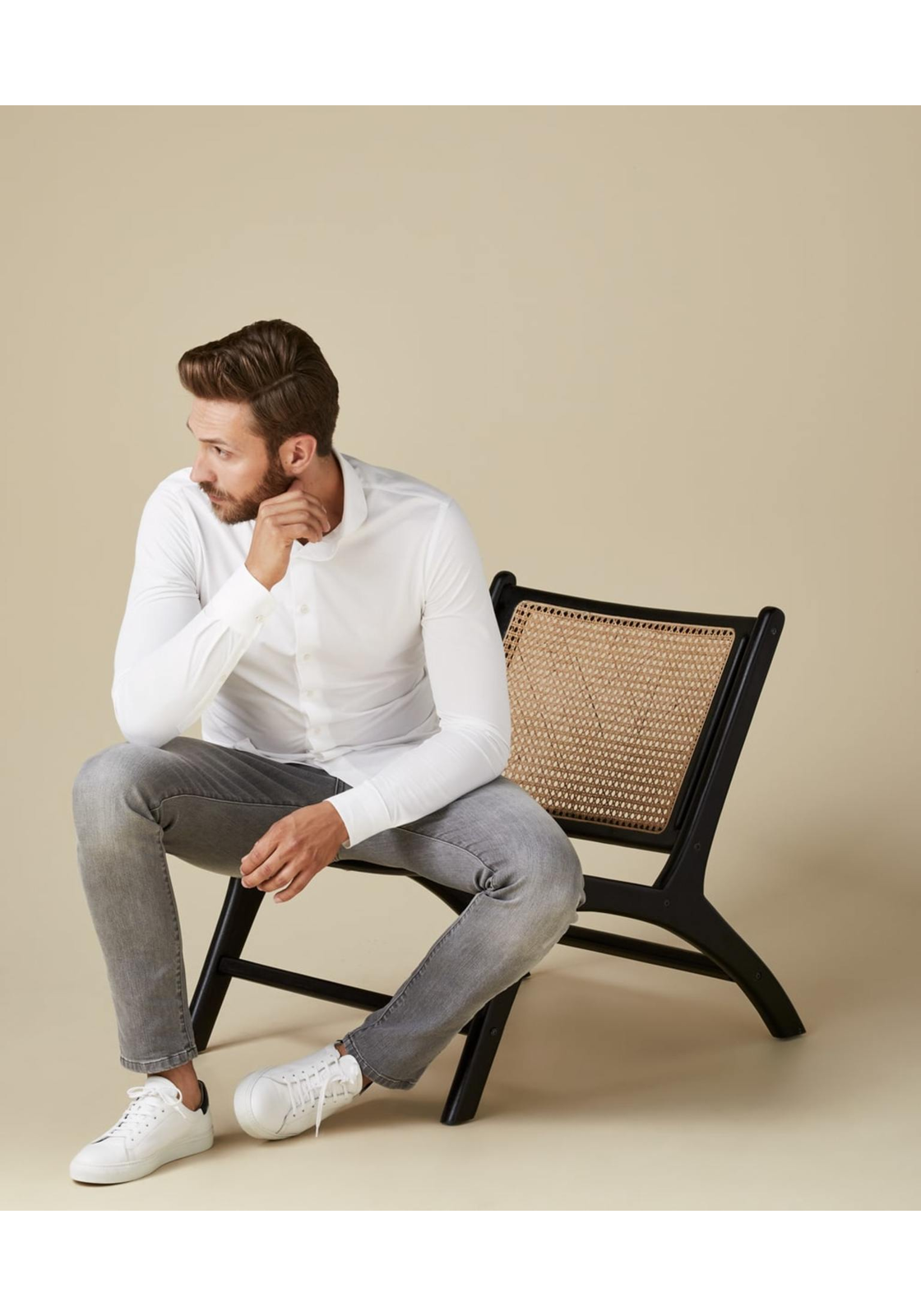 Profuomo slim fit heren overhemd, jersey, wit Profuomo slim fit heren overhemd, jersey, wit