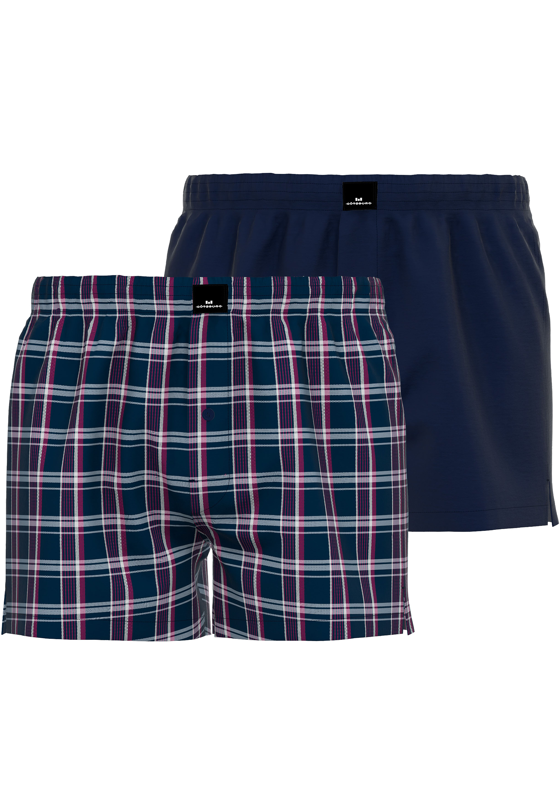 Gotzburg boxershorts geweven (2-pack), heren boxers katoen wijd model, blauw met donkerrood en wit geruit Gotzburg boxershorts geweven (2-pack), heren boxers katoen wijd model, blauw met donkerrood en wit geruit