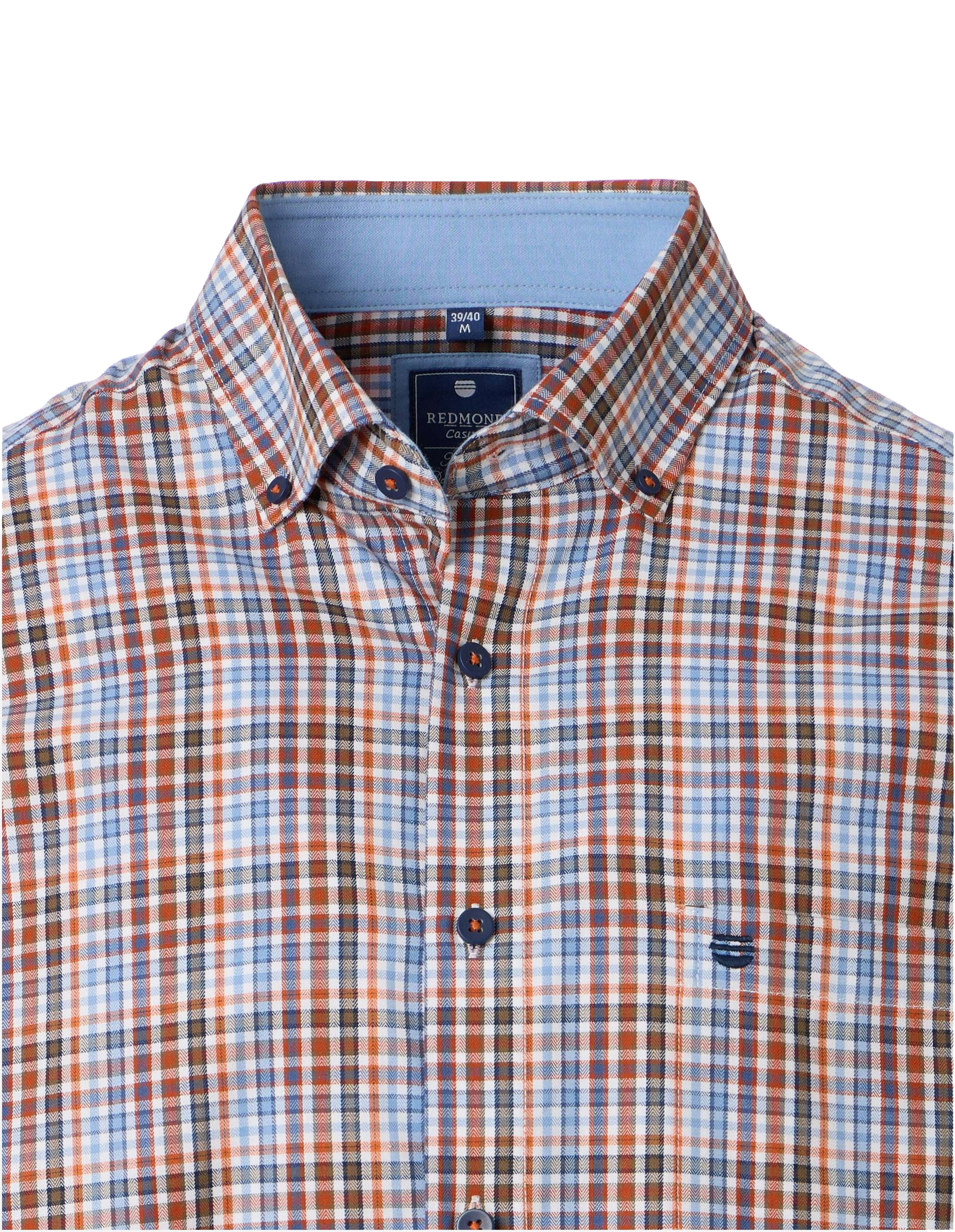 Redmond comfort fit overhemd, twill, bruin, blauw, oranje en wit geruit
