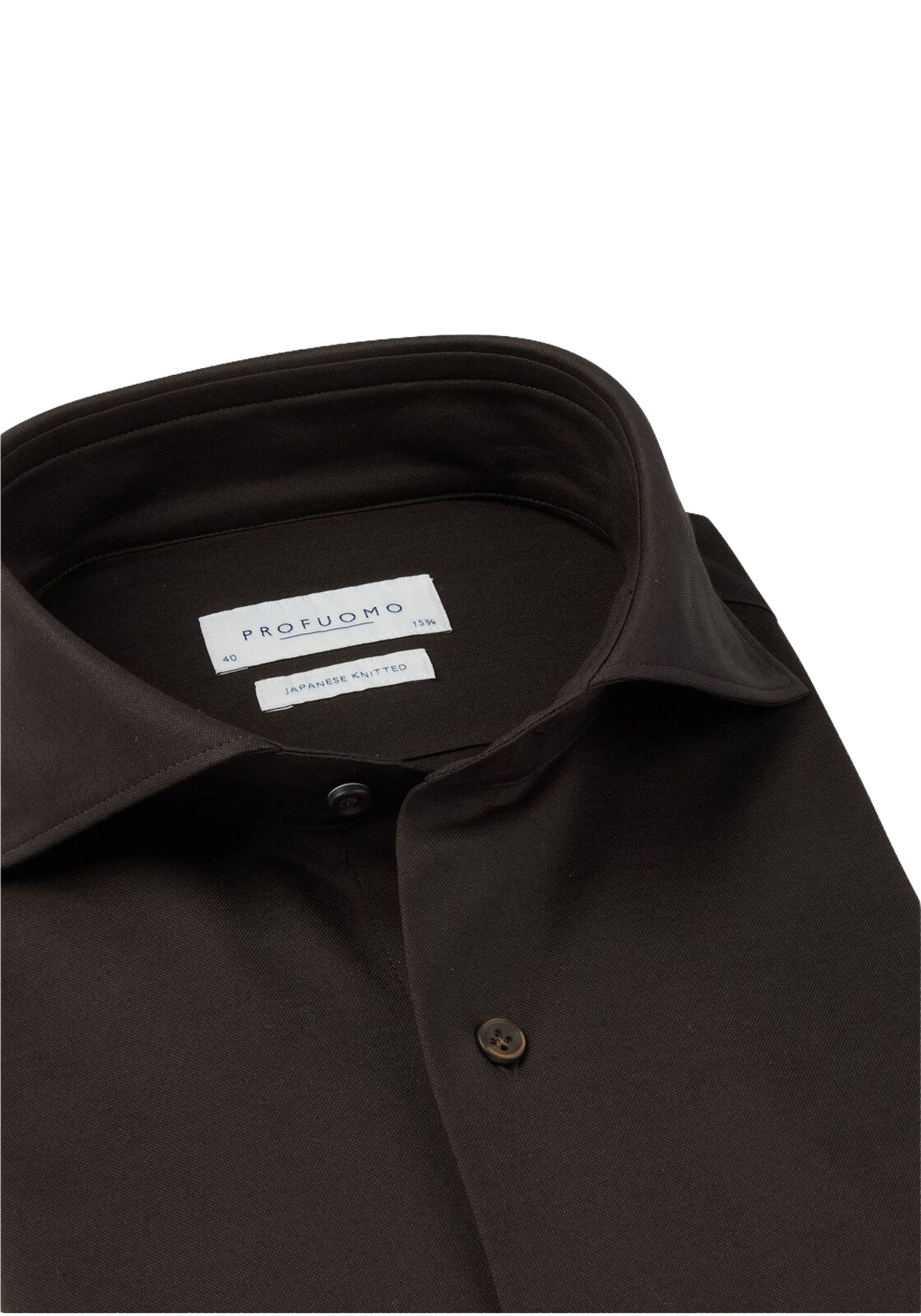 Profuomo slim fit heren overhemd, jersey, donkerbruin