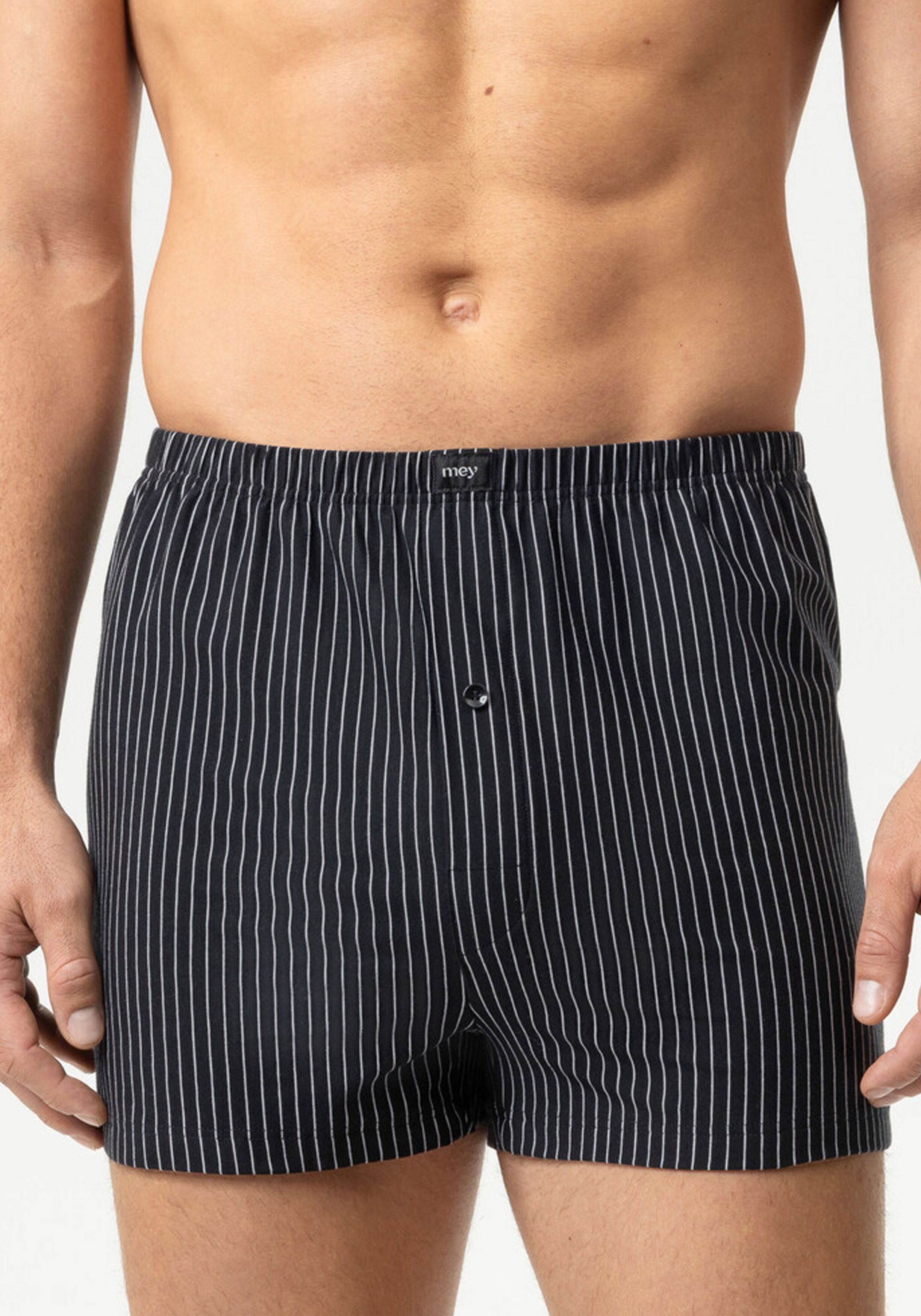 Mey heren boxer short BC stripes, boxershort wijd normale lengte met gulp, zwart