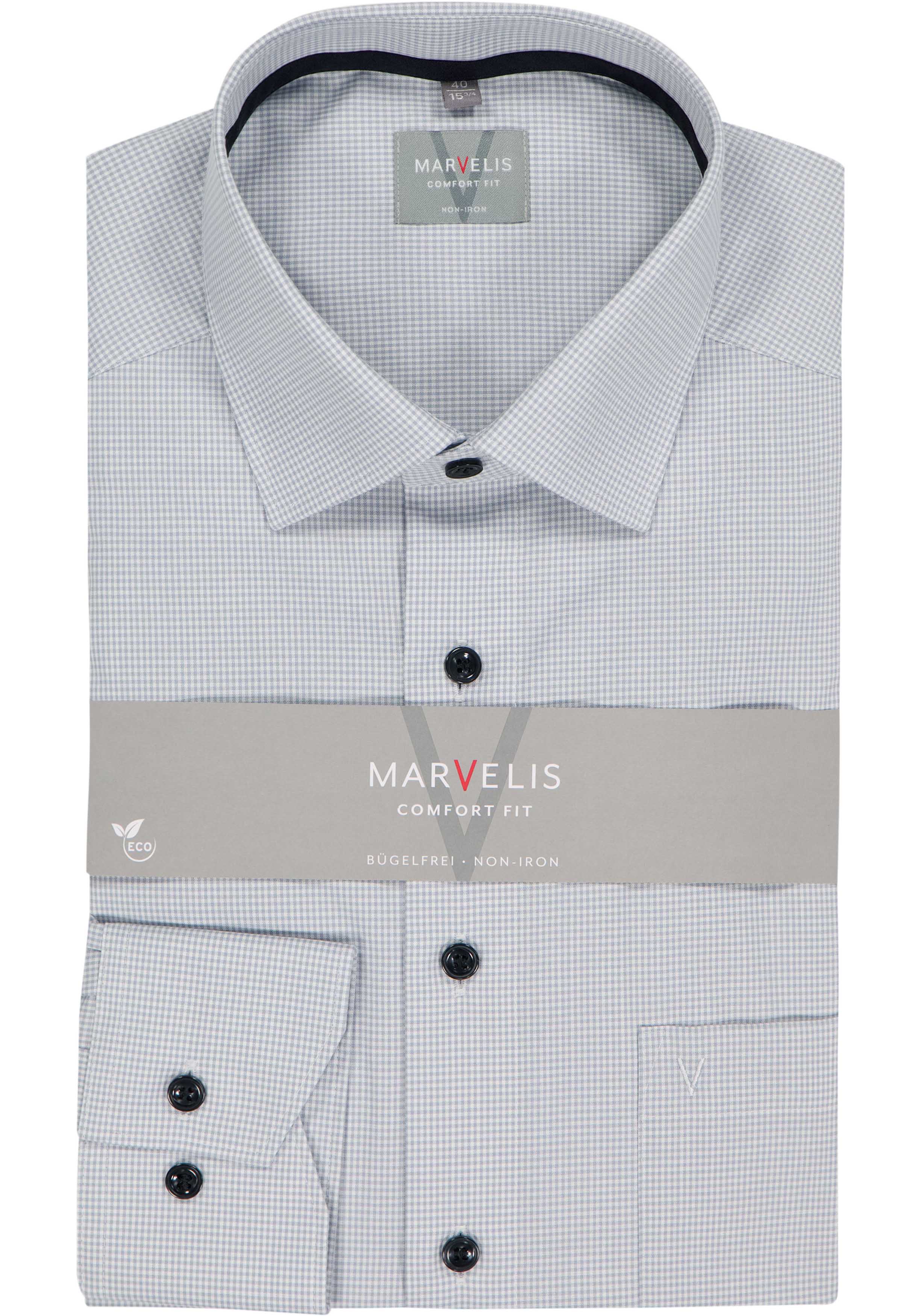 MARVELIS comfort fit overhemd, popeline, zilvergrijs met wit geruit