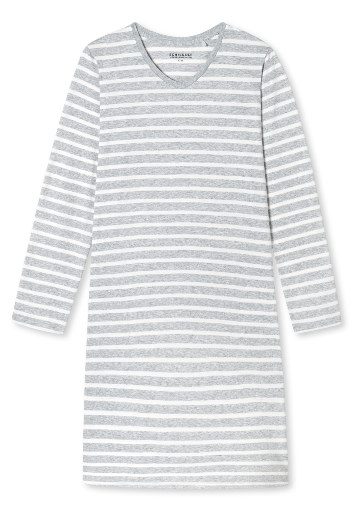 SCHIESSER dames Cotton Essentials Nachthemd lang, dames nachthemd, zilvergrijs melange gestreept