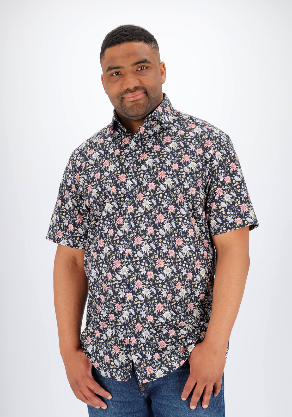 OLYMP modern fit overhemd, korte mouw, popeline, marine blauw dessin OLYMP modern fit overhemd, korte mouw, popeline, marine blauw dessin