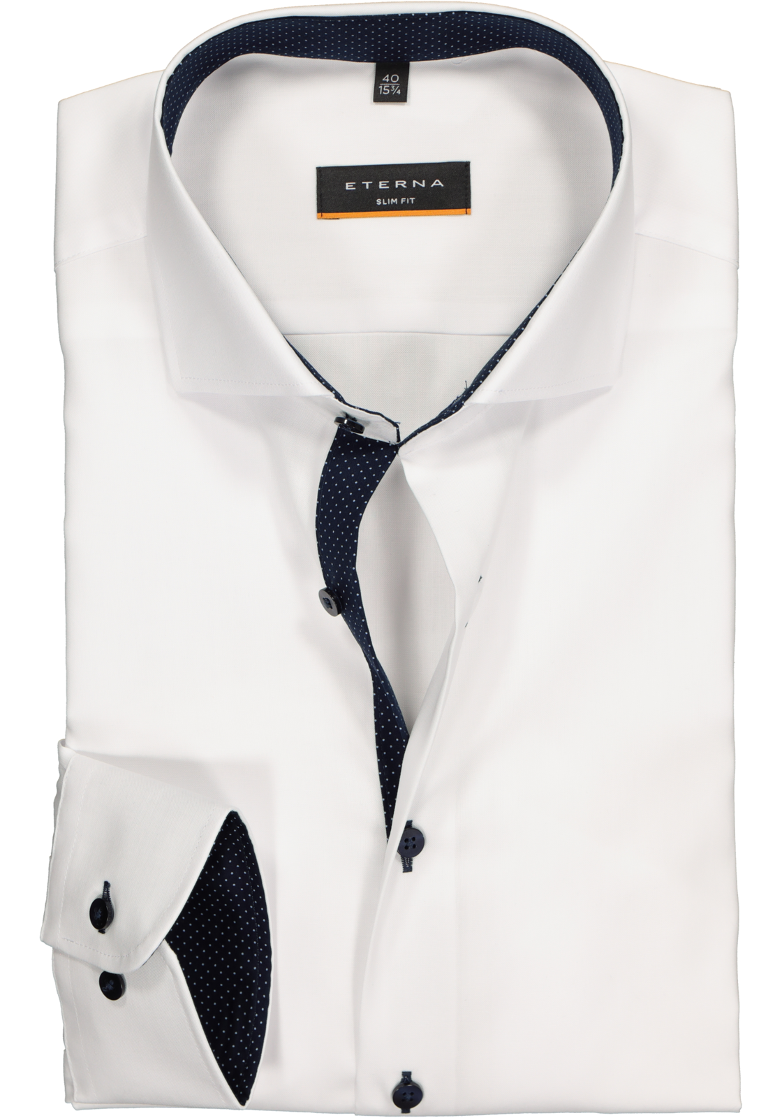 1-4045331940584_eterna-overhemd_HR ETERNA slim fit overhemd, fijn Oxford heren overhemd, wit (blauw gestipt contrast)