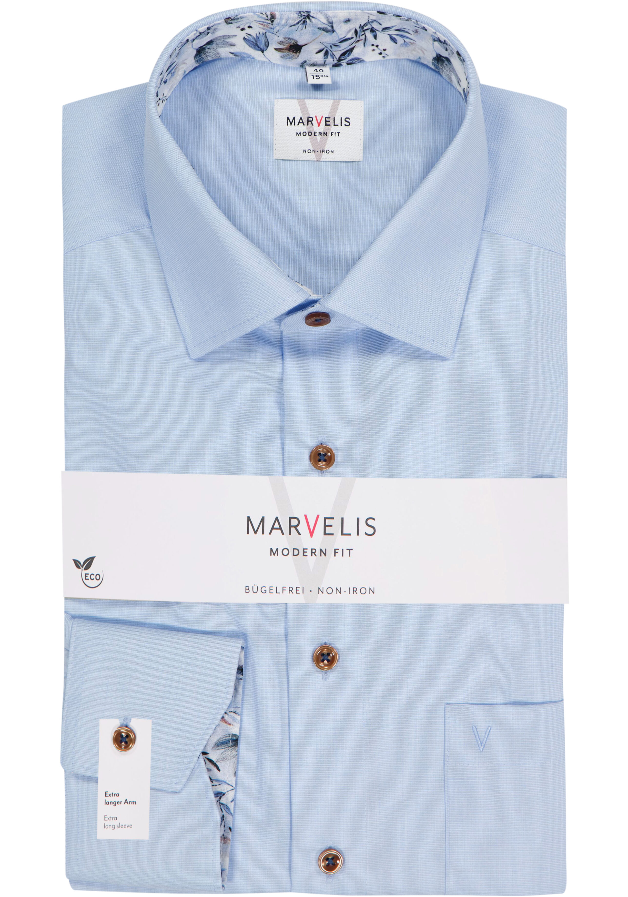MARVELIS modern fit overhemd, mouwlengte 7, fil a fil, lichtblauw