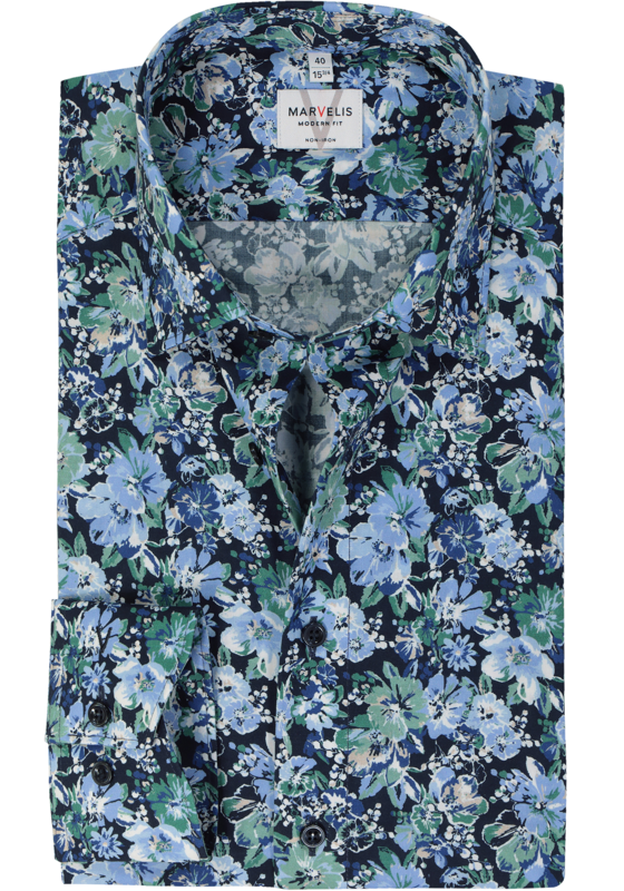 MARVELIS modern fit overhemd, popeline, groen dessin MARVELIS modern fit overhemd, popeline, groen dessin
