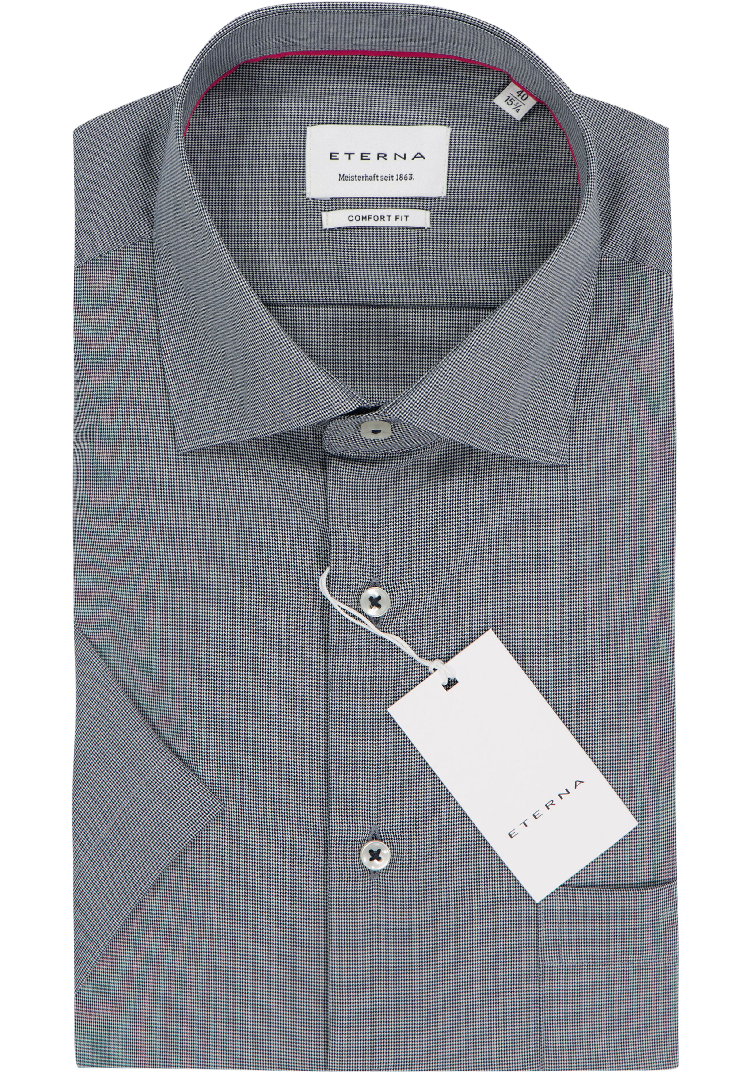 ETERNA comfort fit overhemd korte mouw, structuur, donkerblauw