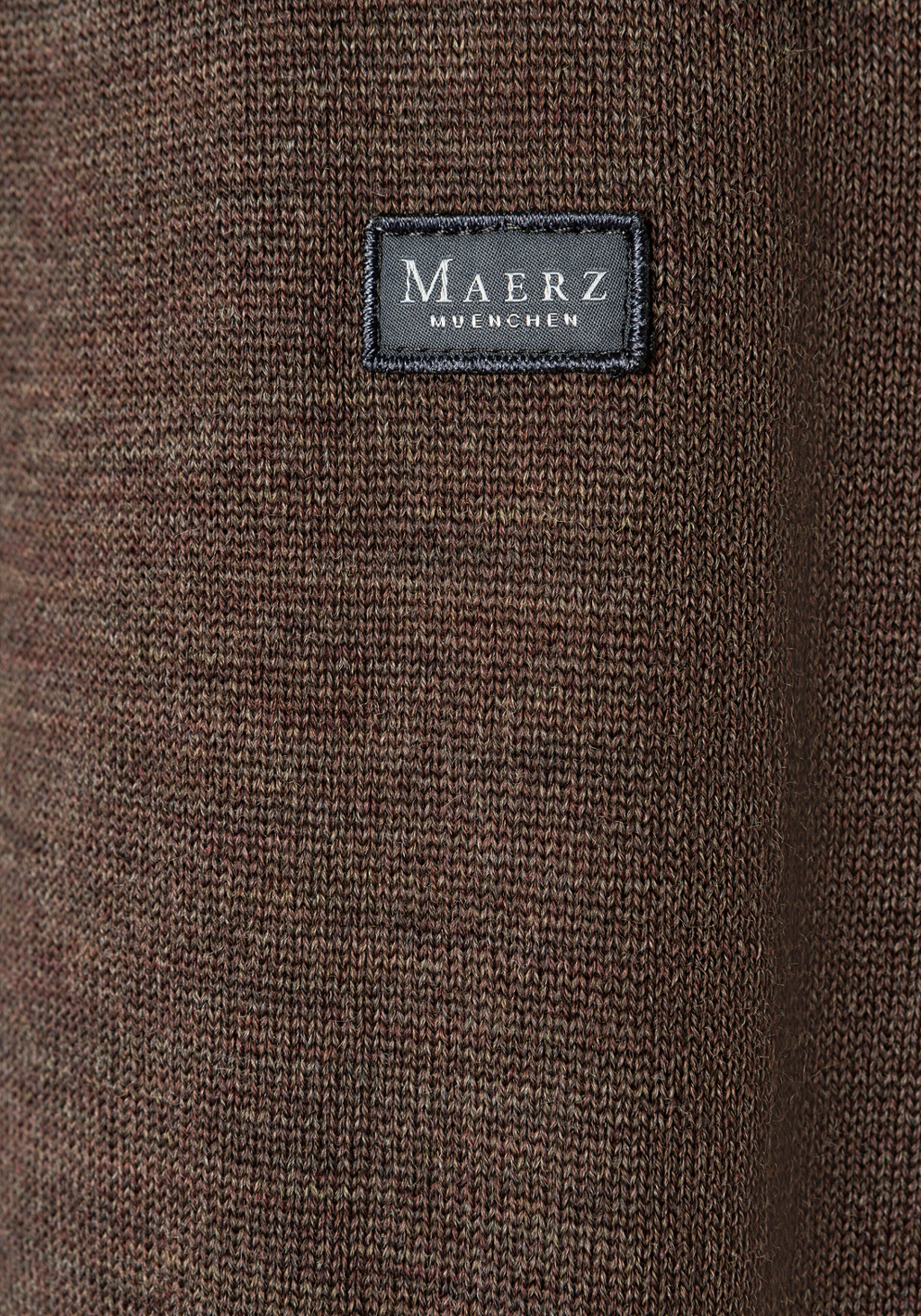 MAERZ Classic Fit heren trui met O-hals wol, donkerbruin