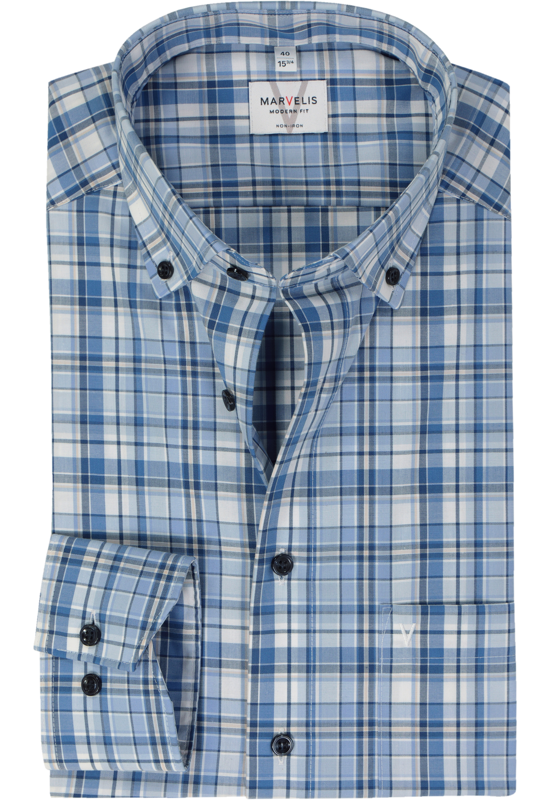 MARVELIS modern fit overhemd, popeline, lichtblauw geruit MARVELIS modern fit overhemd, popeline, lichtblauw geruit