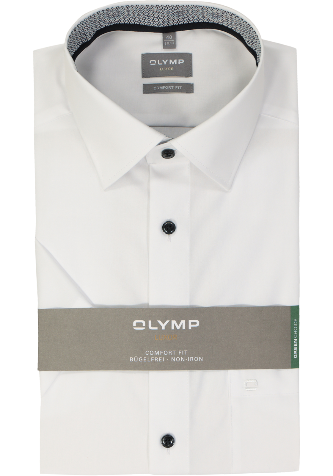 OLYMP Luxor comfort fit overhemd, korte mouw, popeline, wit (grijs contrast) OLYMP Luxor comfort fit overhemd, korte mouw, popeline, wit (grijs contrast)
