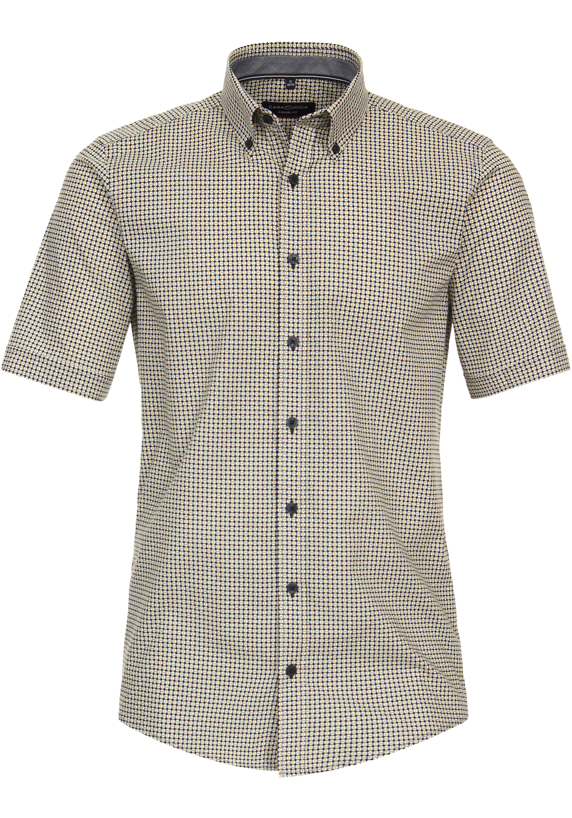 CASA MODA Sport casual fit overhemd, korte mouw, popeline, blauw met geel en wit dessin CASA MODA Sport casual fit overhemd, korte mouw, popeline, blauw met geel en wit dessin