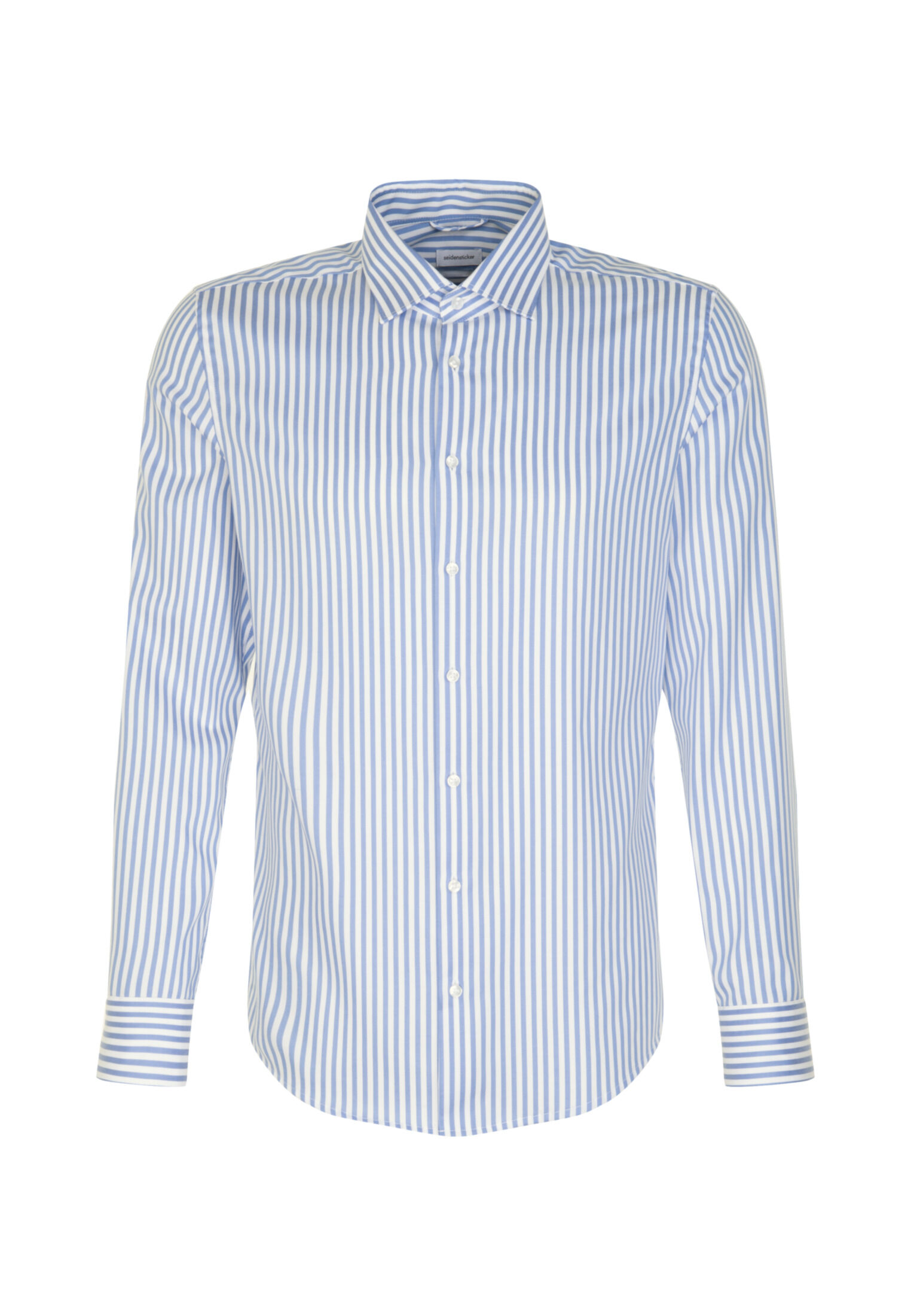 Seidensticker slim fit overhemd, mouwlengte 7, popeline, blauw gestreept