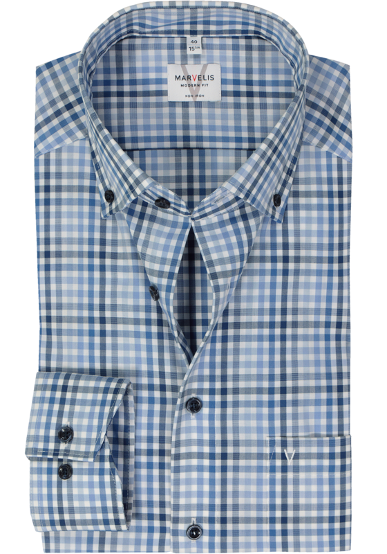 MARVELIS modern fit overhemd, popeline, lichtblauw geruit MARVELIS modern fit overhemd, popeline, lichtblauw geruit