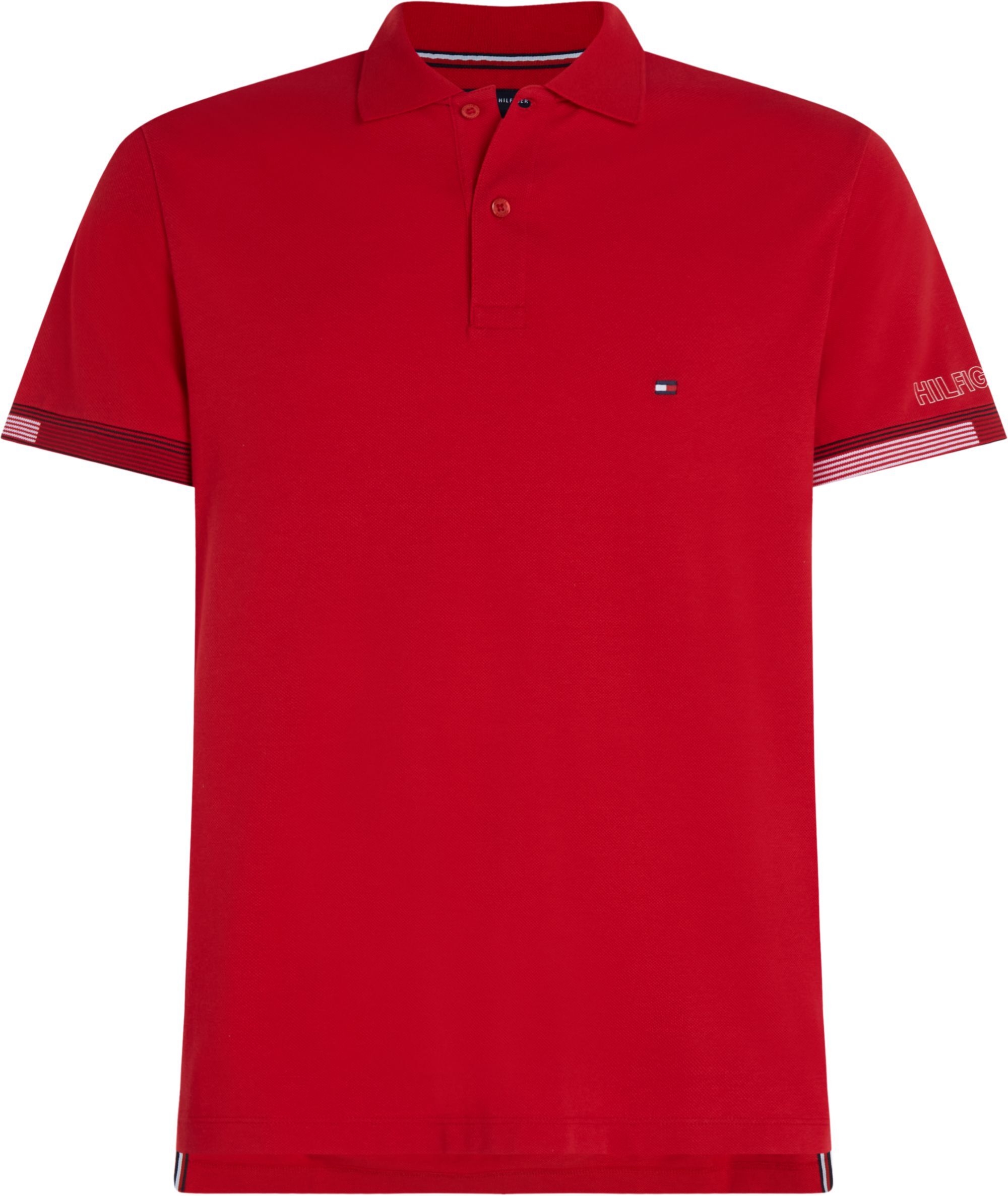 Tommy Hilfiger Flag Cuff Slim Polo, heren poloshirt, rood
