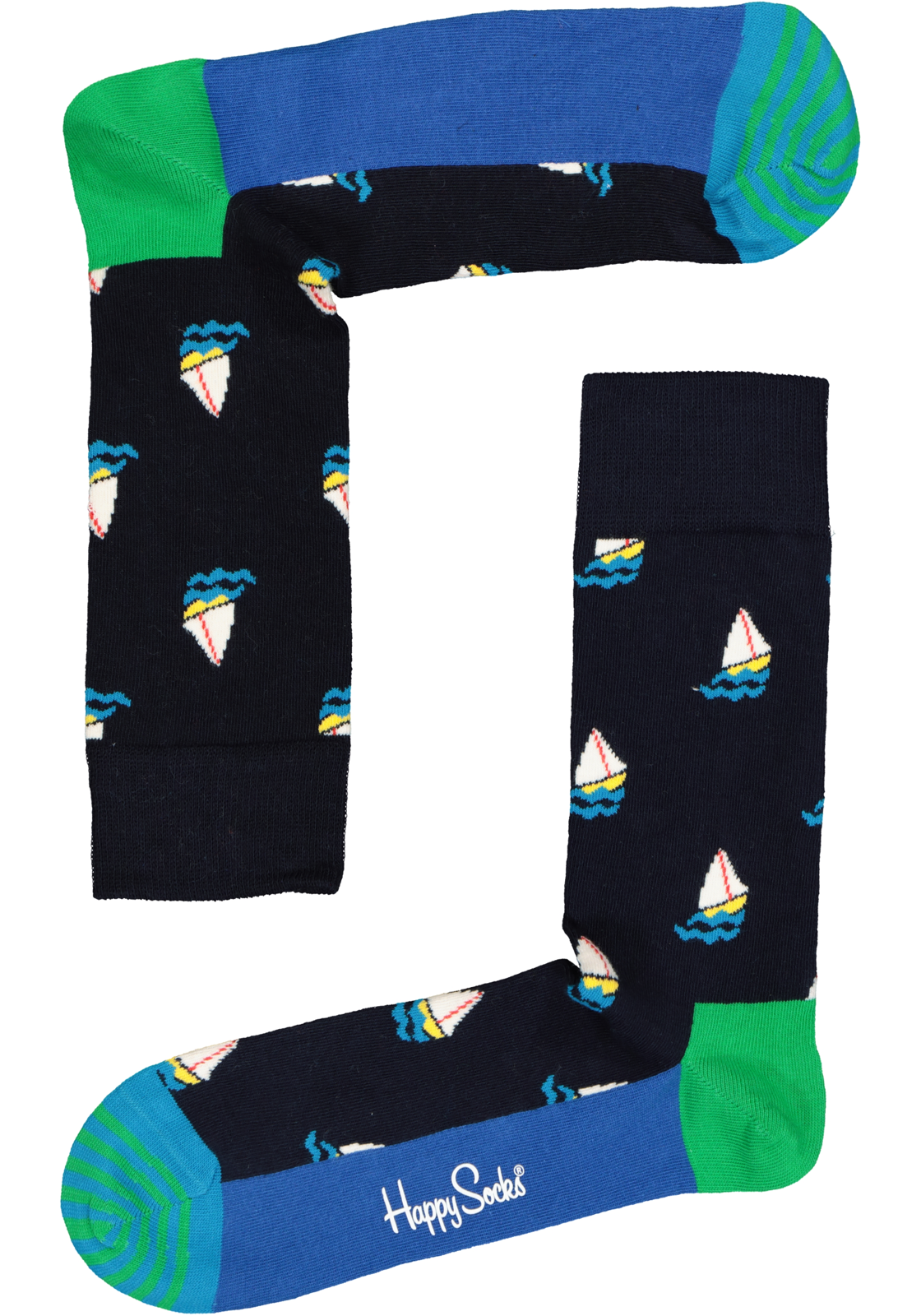 2-7333102522419_Happy_Socks__HR Happy Socks Sail Away Sock, blauw met bootjes