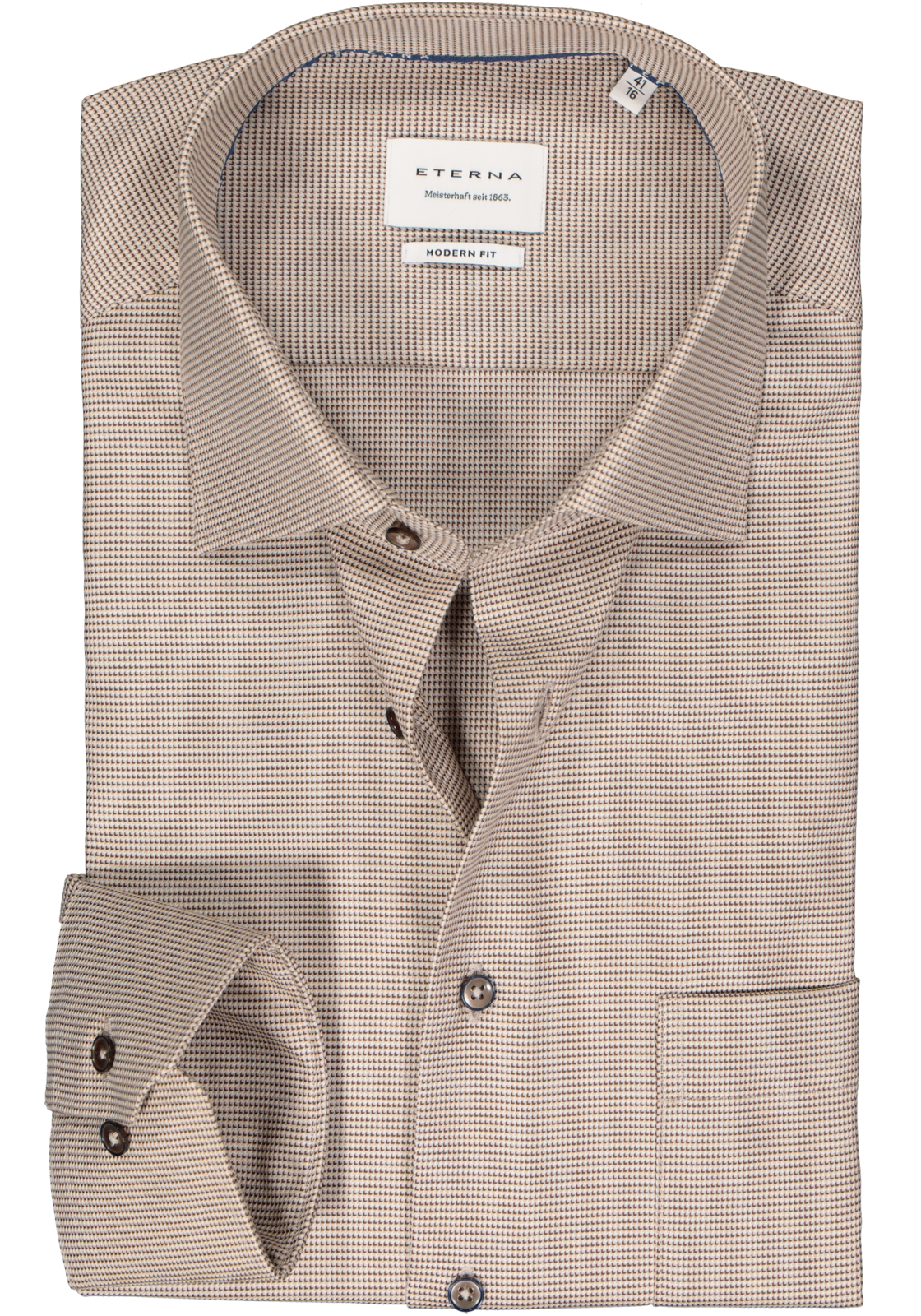1-4067159268305_eterna-overhemd_HR ETERNA modern fit overhemd, twill, beige mini dessin