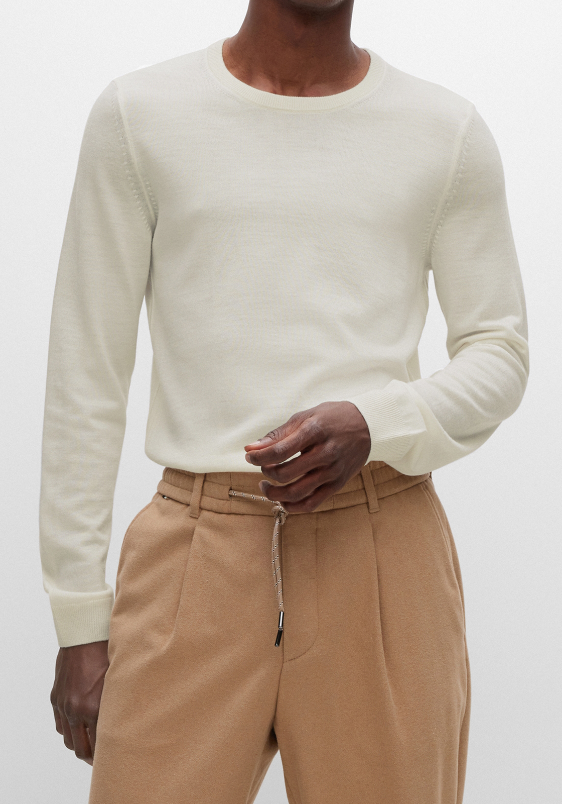 2-4063534373343-50468239-131-hugo_boss-trui-vest-najaar_HR BOSS Leno slim fit trui wol, heren pullover met O-hals, wit