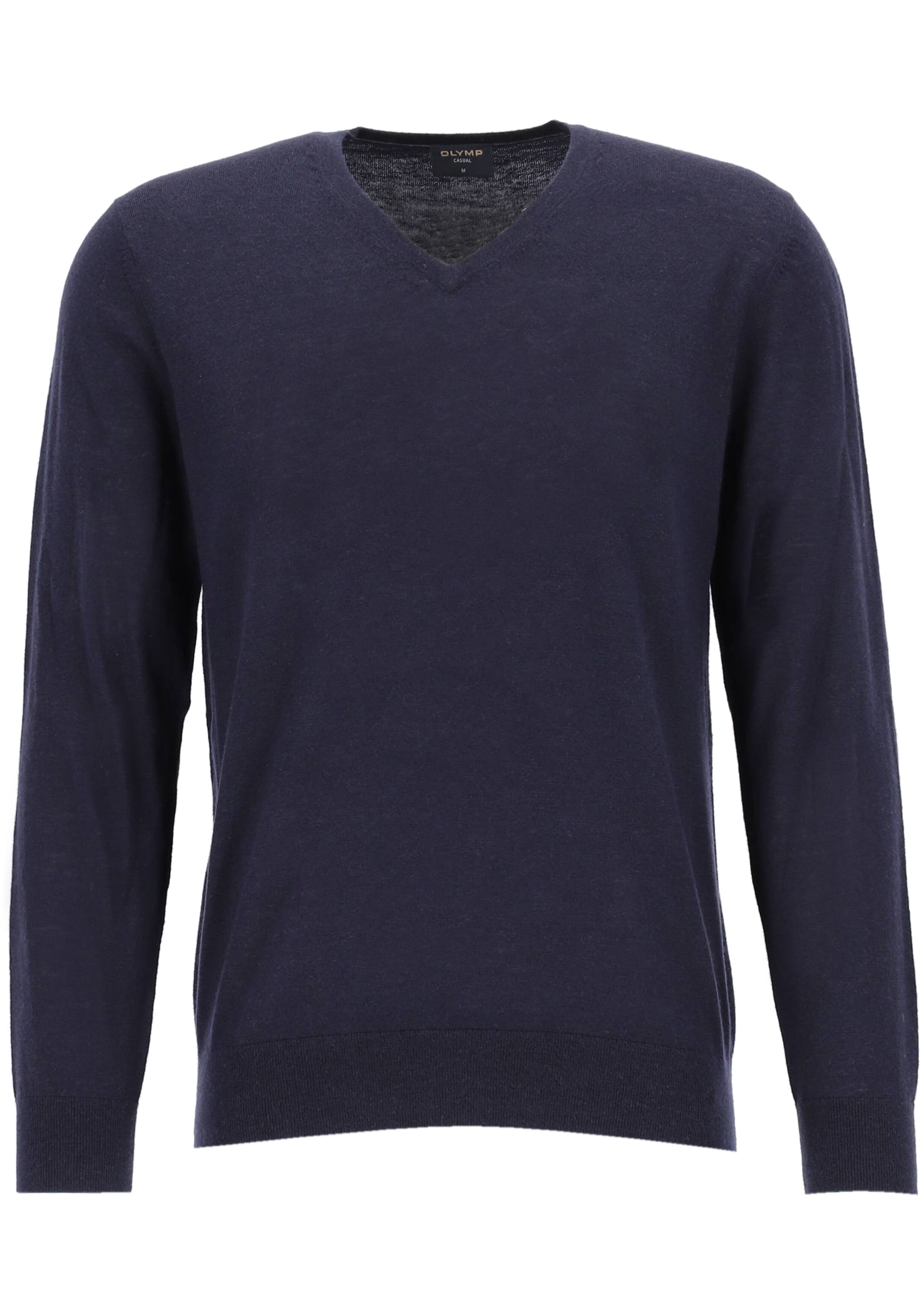 OLYMP Level 5 body fit trui wol met zijde, V-hals, marine blauw