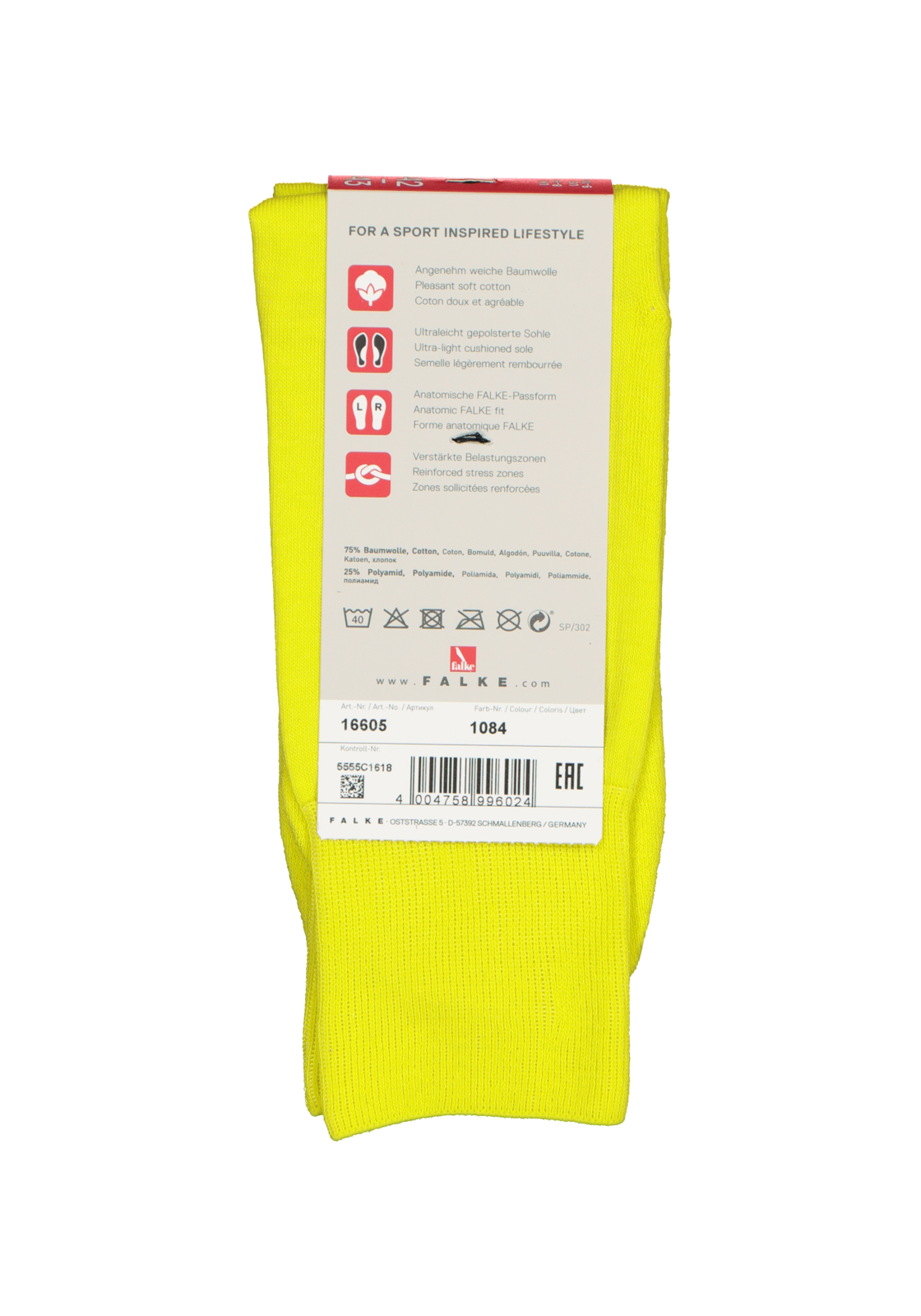 4-4004758996024_falke_sokken_1p_HR FALKE Run unisex sokken, geel (sulfur)
