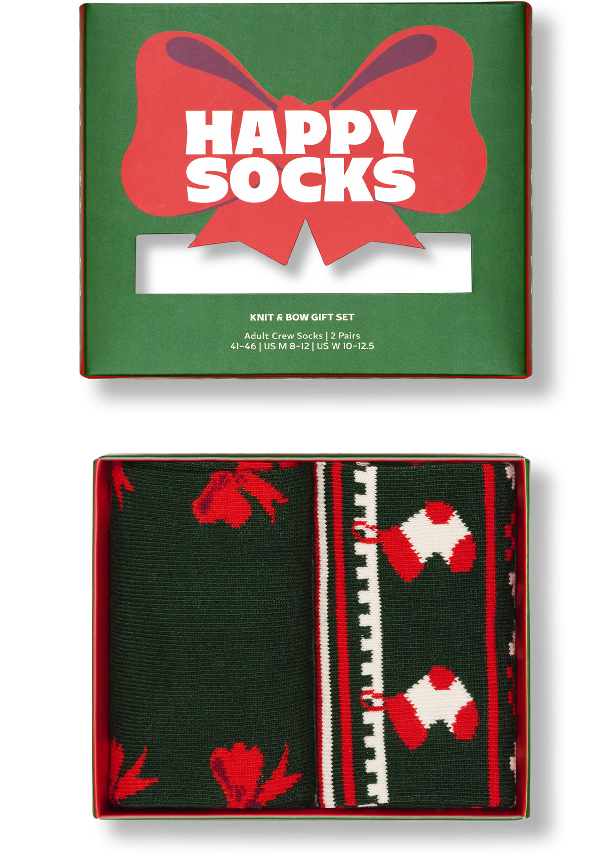 Happy Socks Knit And Bow Socks Gift Set (2-pack), unisex sokken in cadeauverpakking, donkergroen