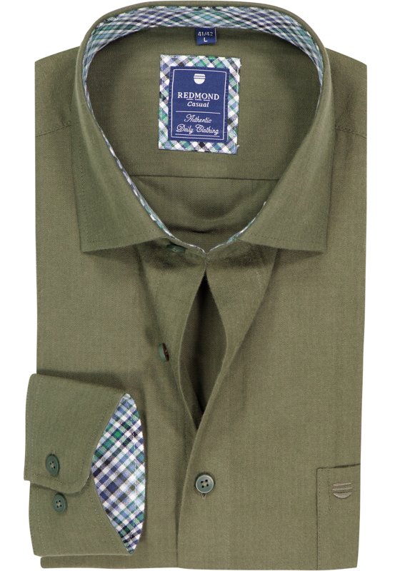 Redmond comfort fit overhemd, twill, donkergroen Redmond comfort fit overhemd, twill, donkergroen