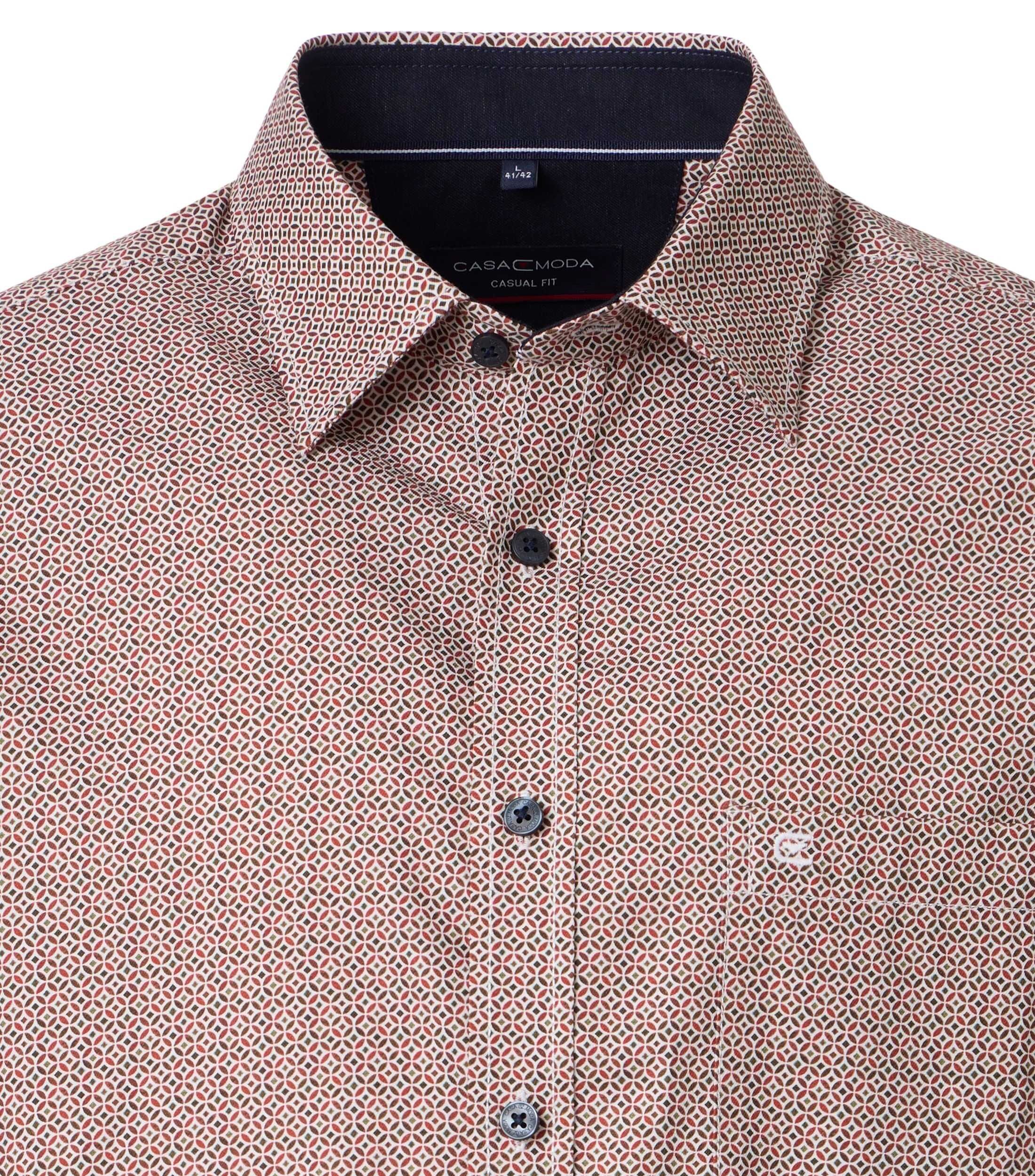 CASA MODA Sport casual fit overhemd, twill, donkerblauw, wit en beige dessin
