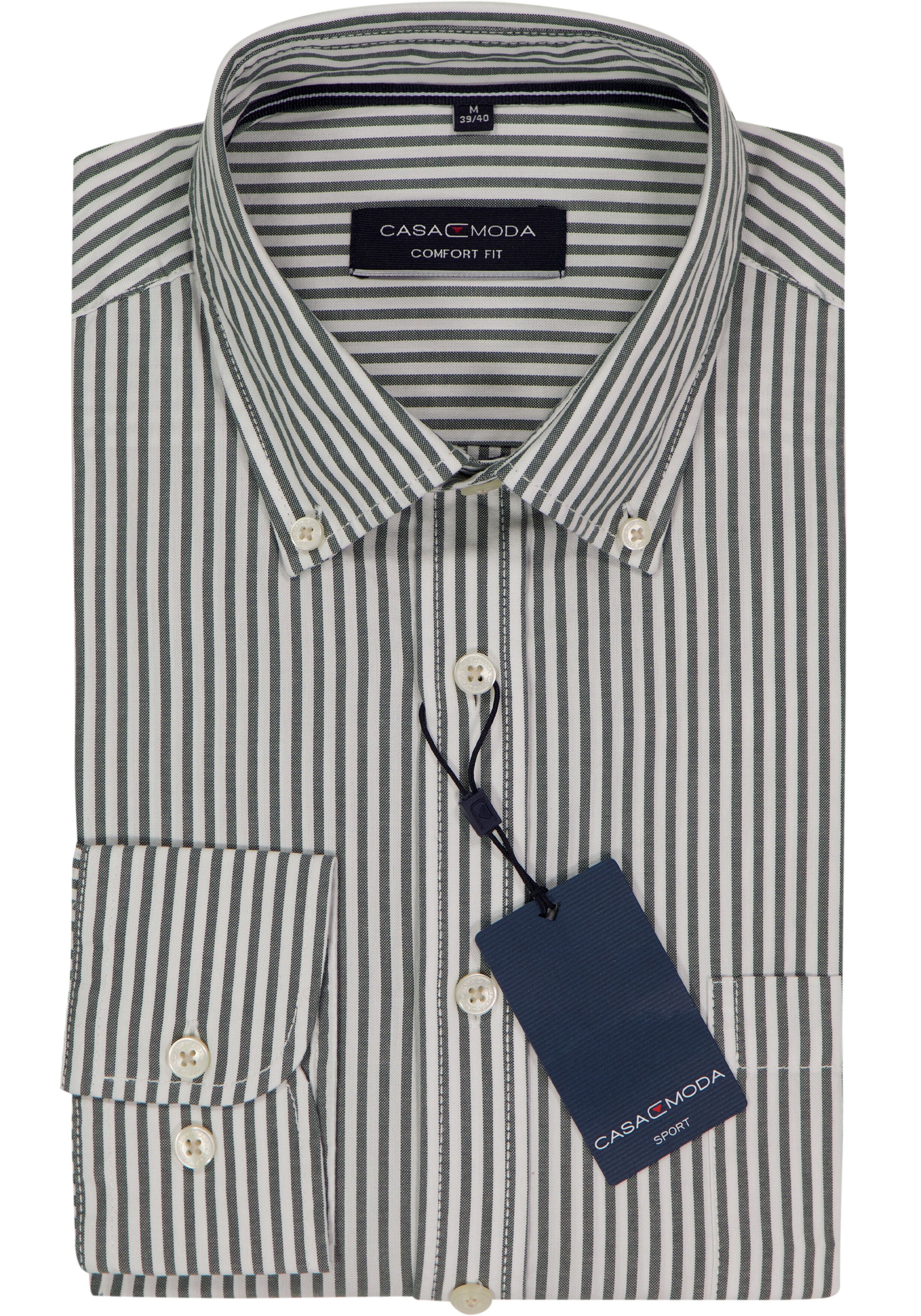 CASA MODA Sport comfort fit overhemd, Oxford, diep donkergroen met wit gestreept