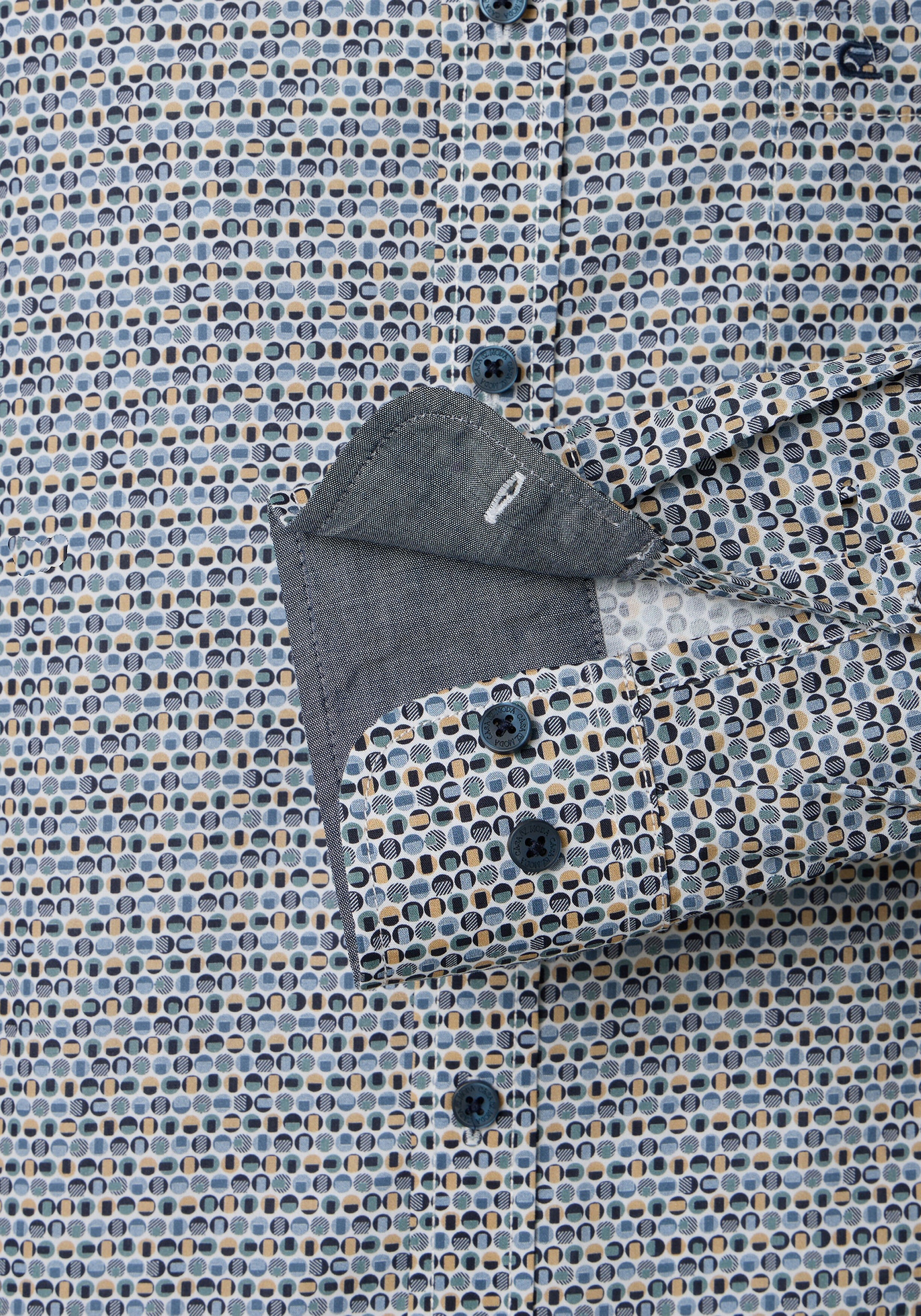 CASA MODA Sport casual fit overhemd, popeline, blauw met beige en wit dessin