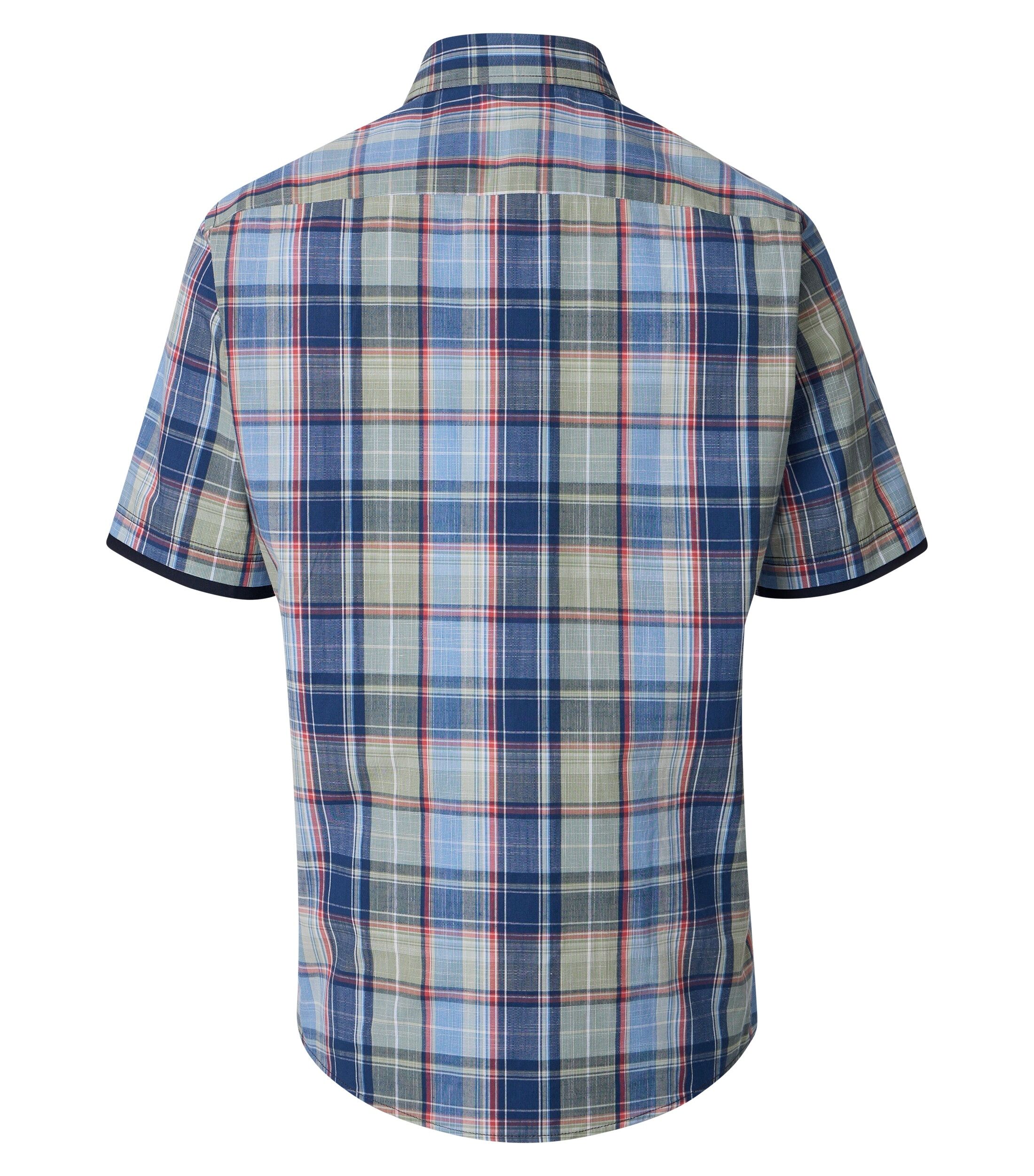 CASA MODA Sport casual fit overhemd, korte mouw, chambray, blauw, groen, wit, rood geruit