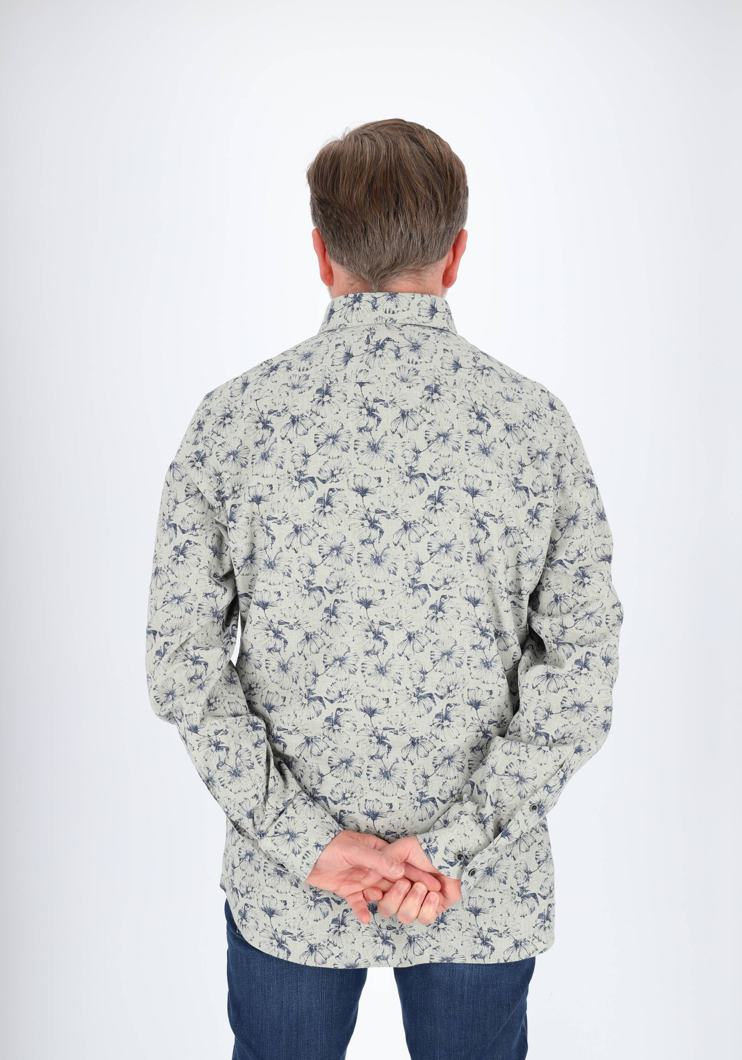 Profuomo slim fit heren overhemd, popeline, groen dessin