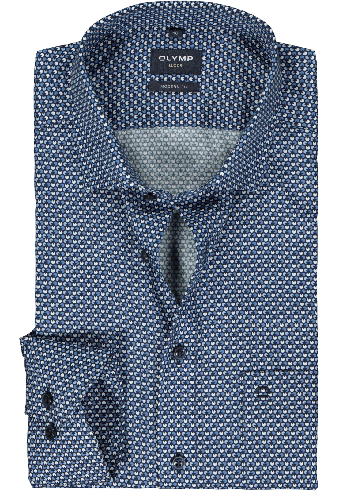 1-4066425563731_olymp-overhemd_HR OLYMP modern fit overhemd, popeline, blauw met wit dessin
