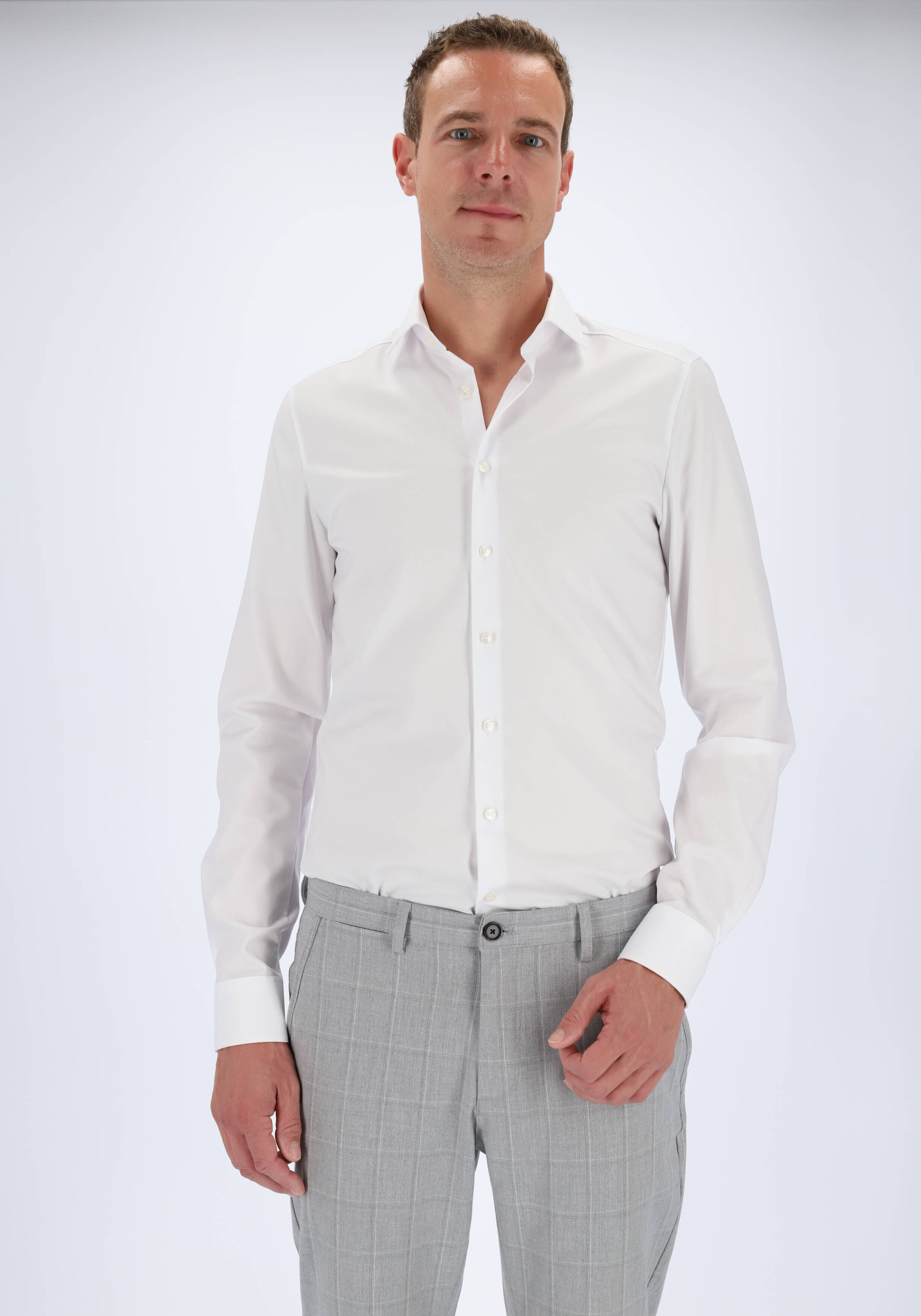 OLYMP Level 5 body fit overhemd, mouwlengte 7, wit diamant twill