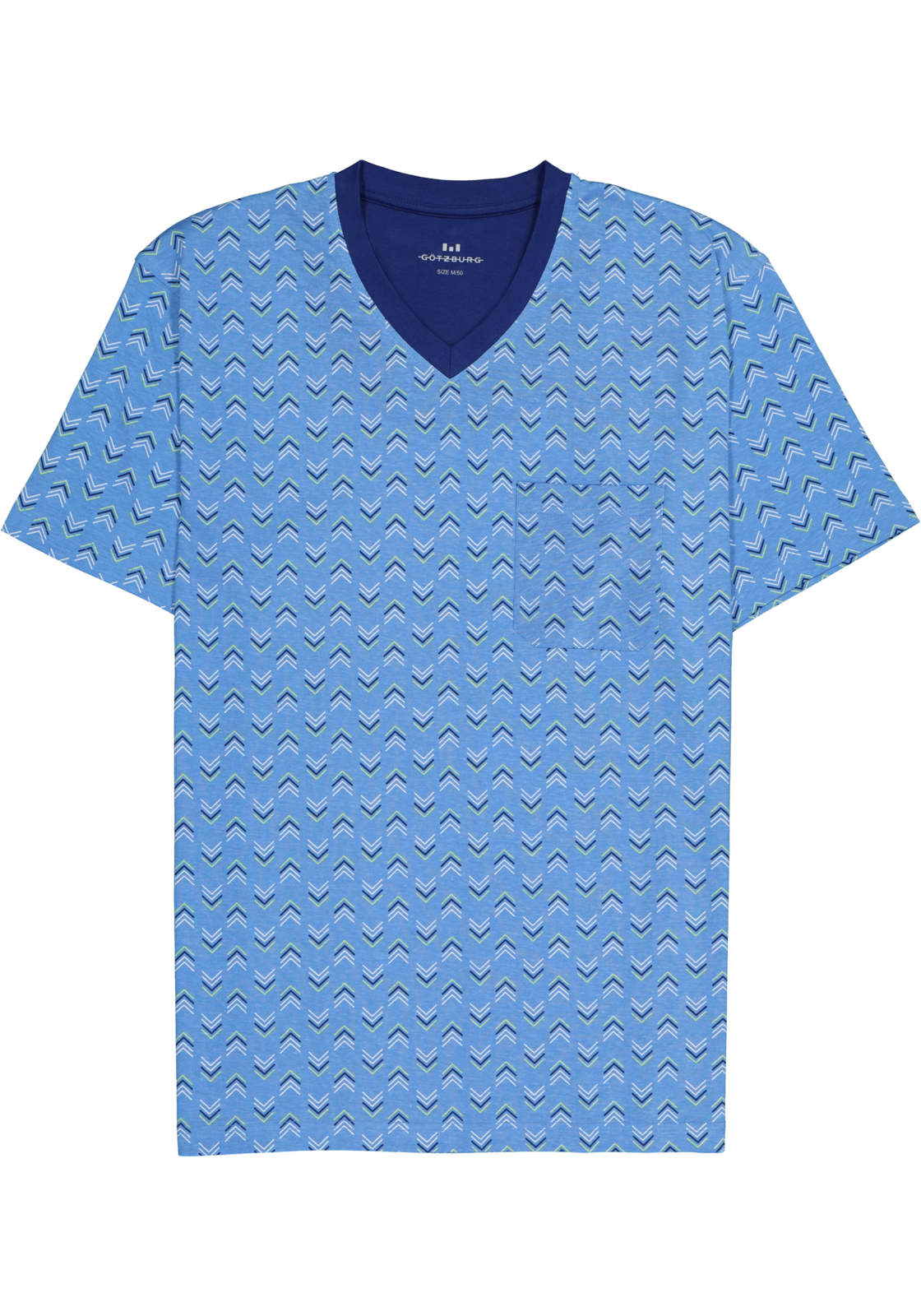 2-4060084179081_Gotzburg_Shortama_HR Gotzburg heren shortama V-hals, middenblauw dessin