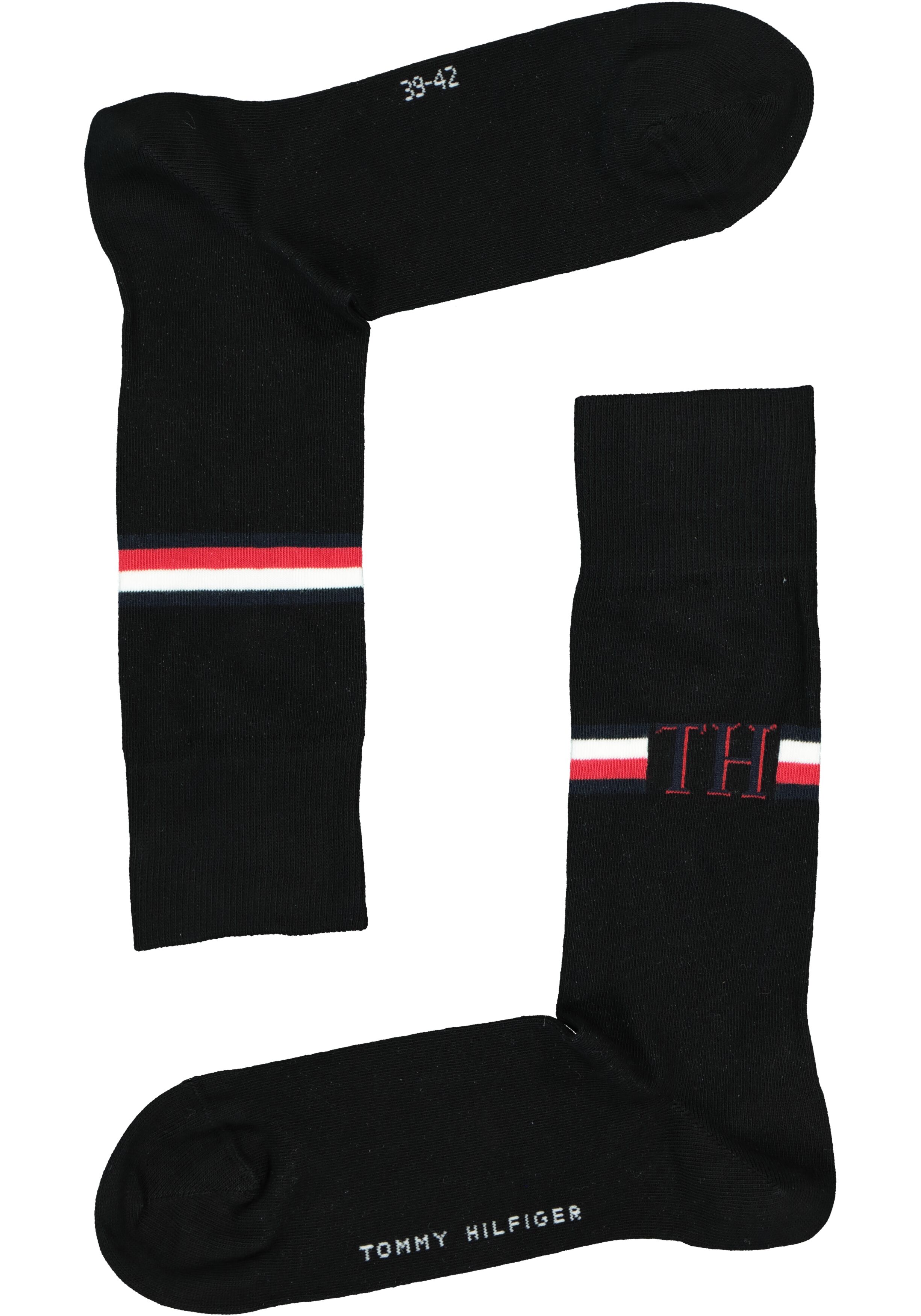 Tommy Hilfiger Iconic Logo Stripe Socks (2-pack), herensokken katoen, zwart