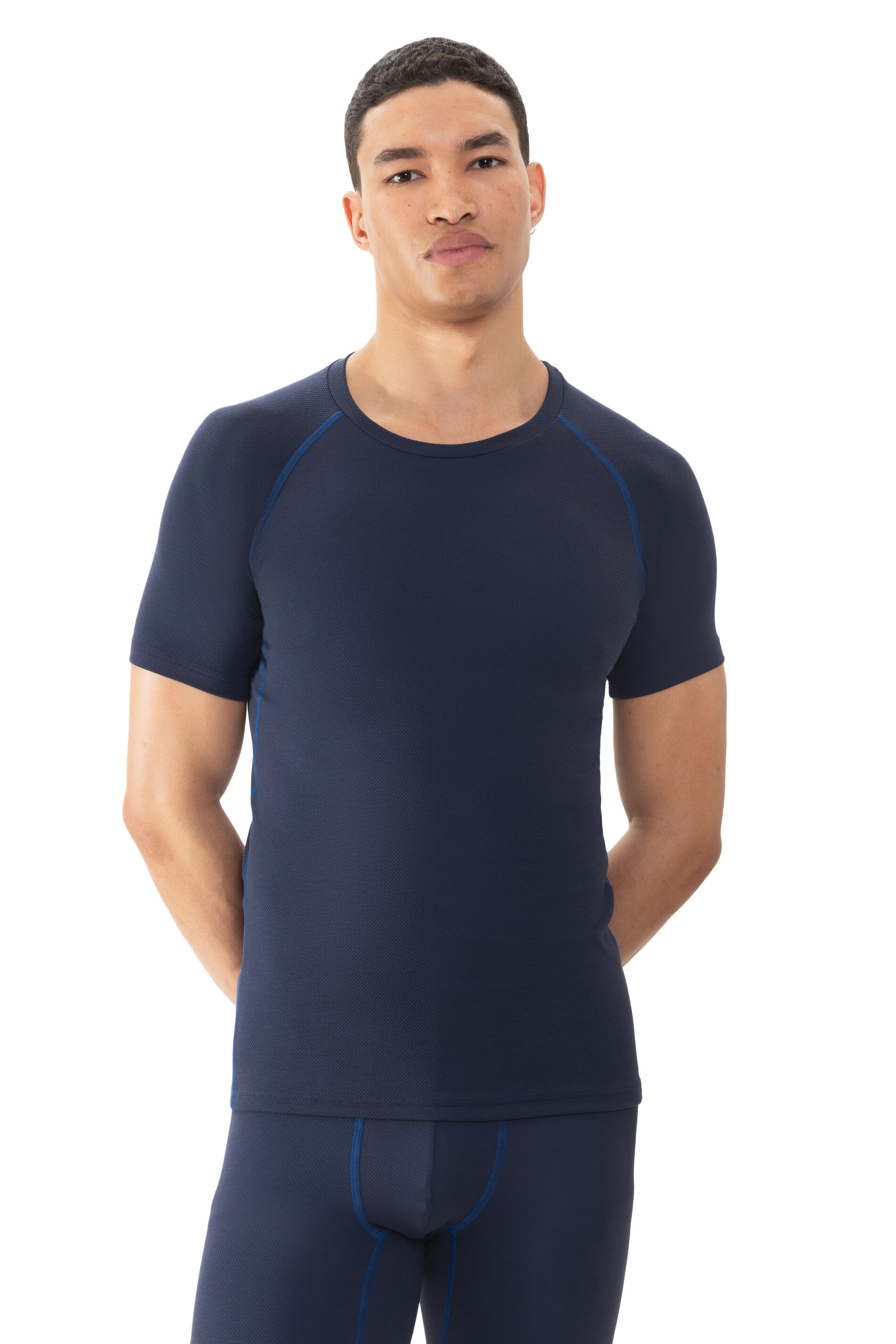 Mey heren crew-neck shirt High Performance, T-shirt met O-hals, donkerblauw