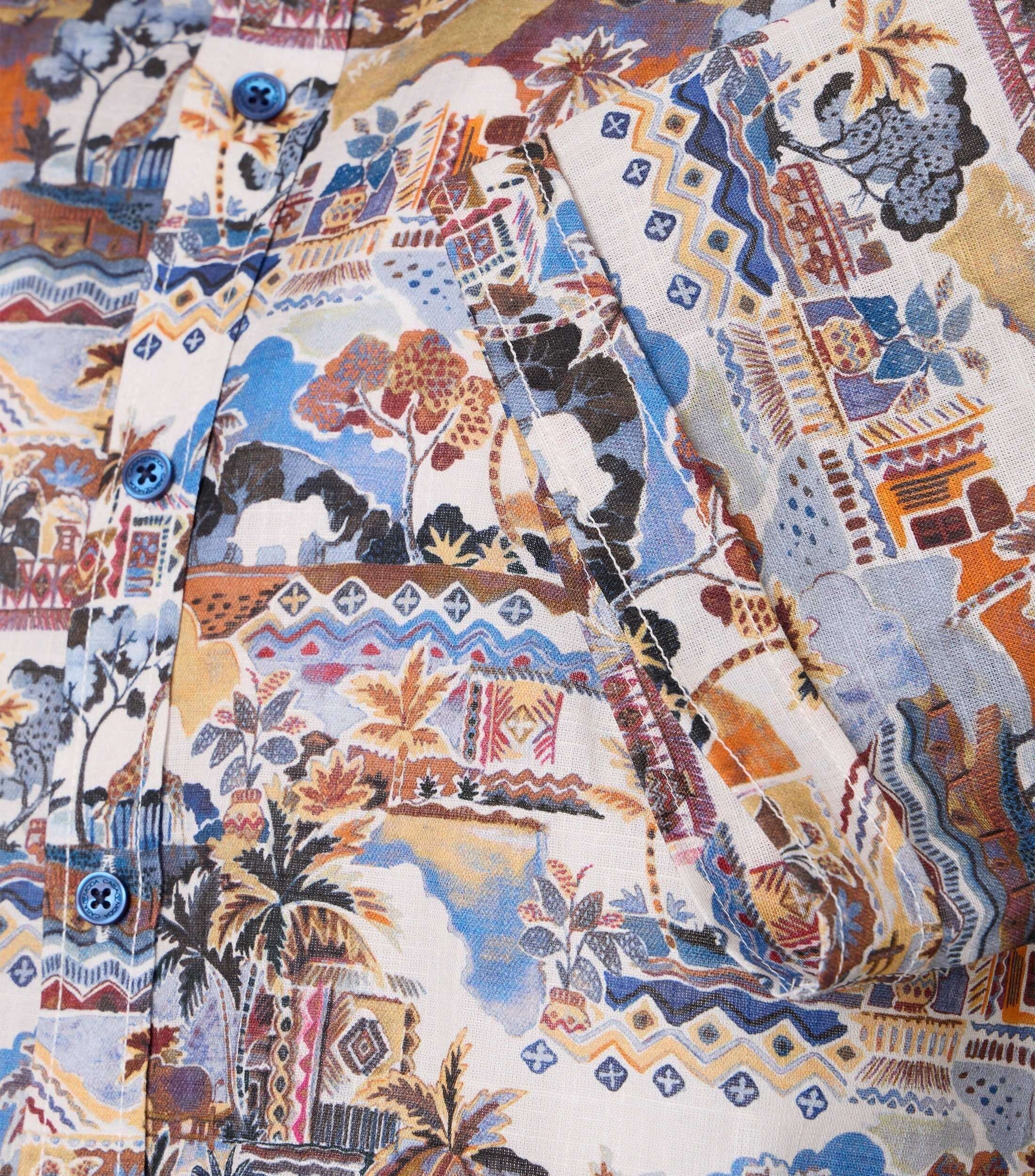 CASA MODA Sport casual fit overhemd, chambray, wit met blauw, beige en oranje dessin