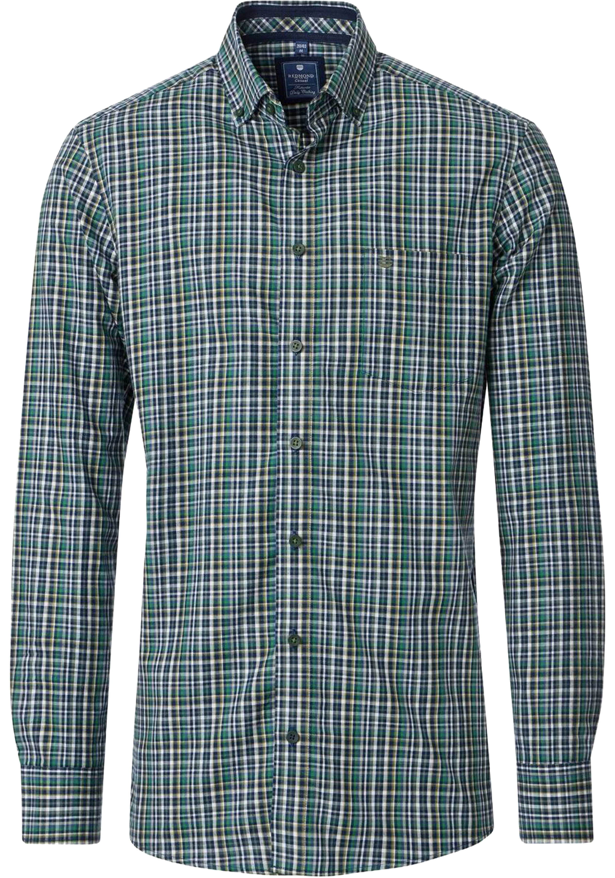 Redmond comfort fit overhemd, twill, groen met blauw en wit geruit
