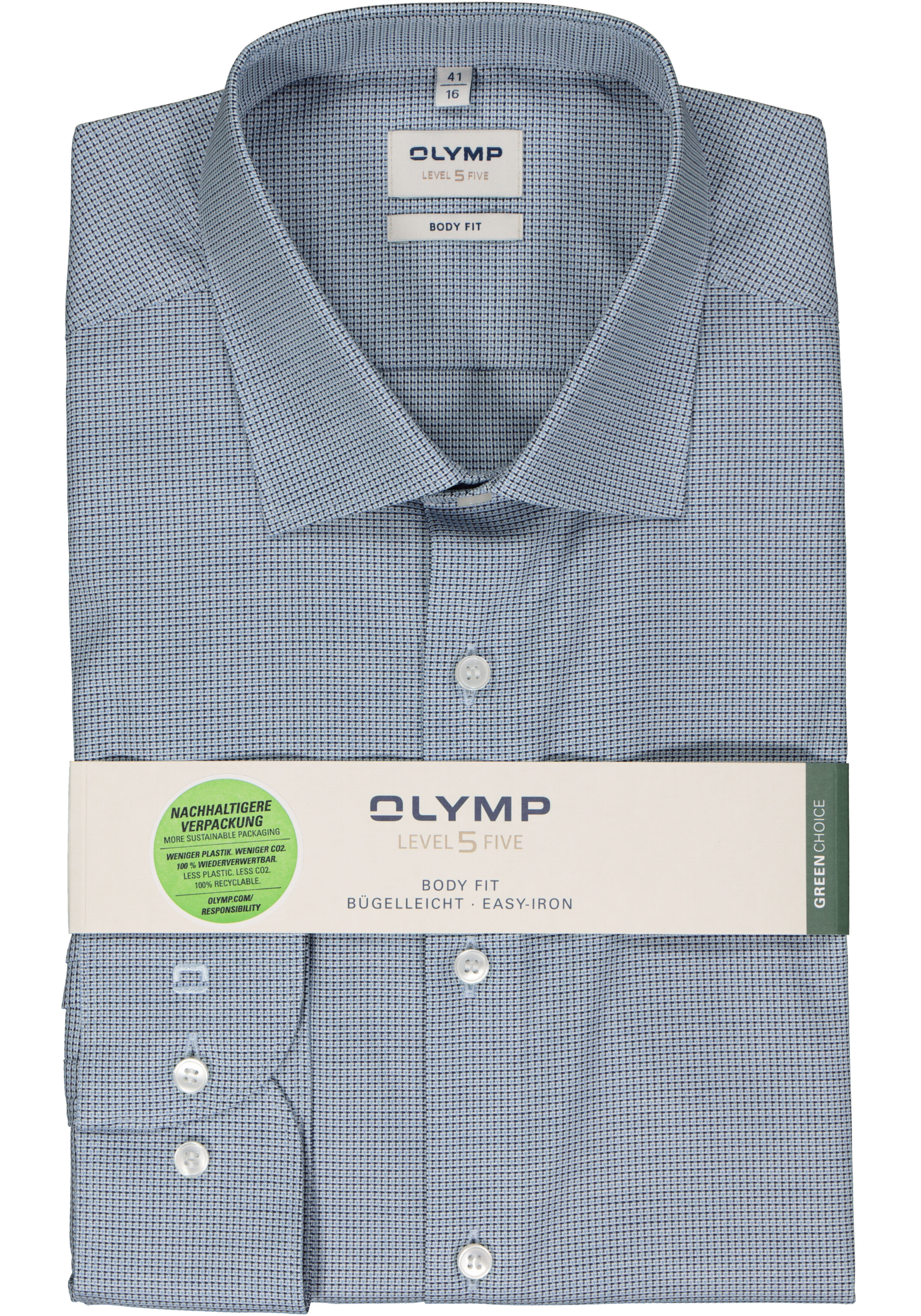 OLYMP Level 5 body fit overhemd, structuur, donkerblauw met wit en lichtblauw mini dessin