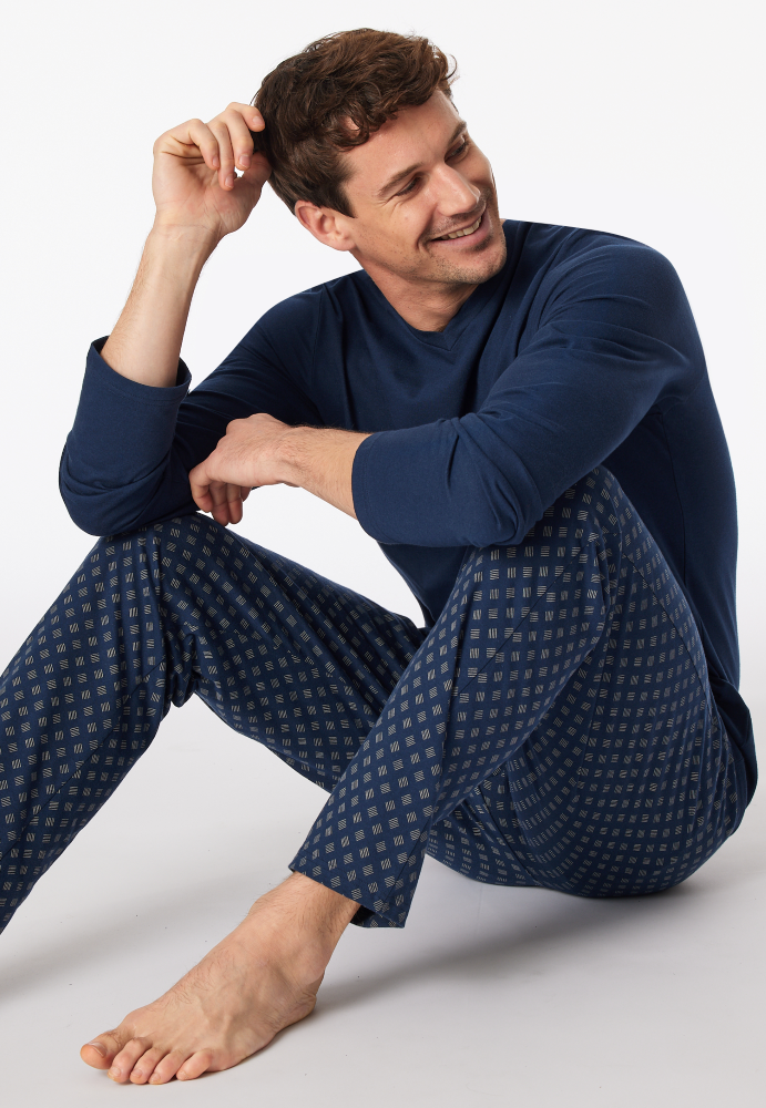 SCHIESSER Cotton Essentials Pyjama lang, heren pyjama set, admiraal dessin