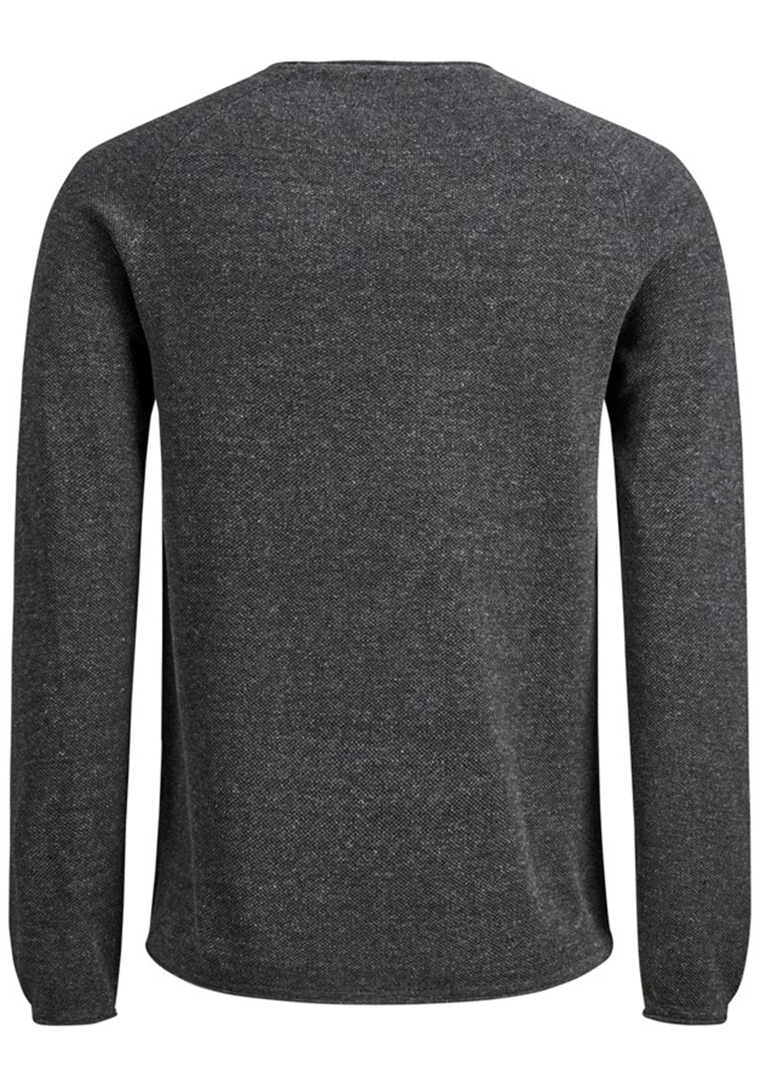 JACK & JONES slim fit trui katoen, O-hals, antraciet grijs melange 