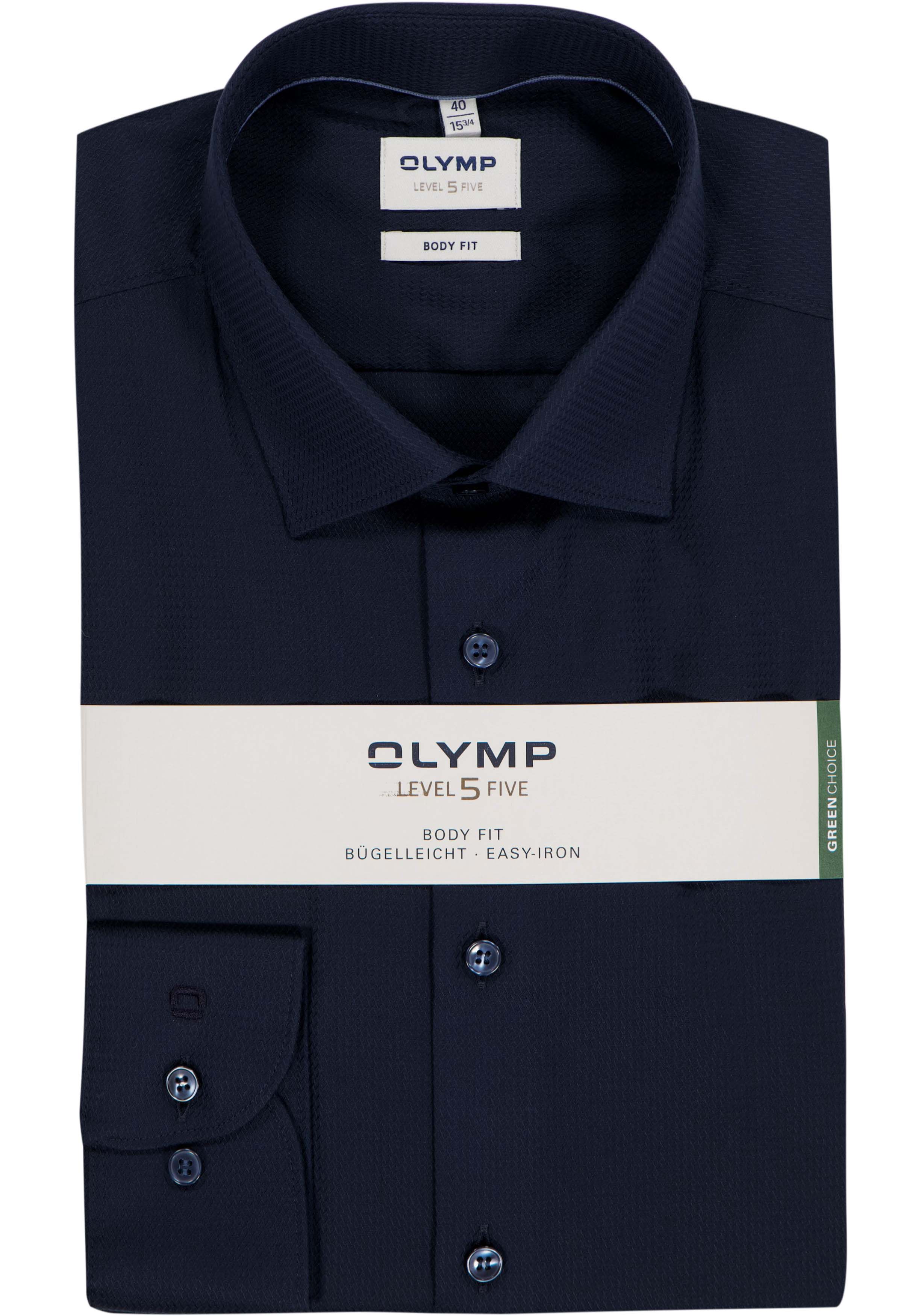 OLYMP Level 5 body fit overhemd, structuur, marine blauw