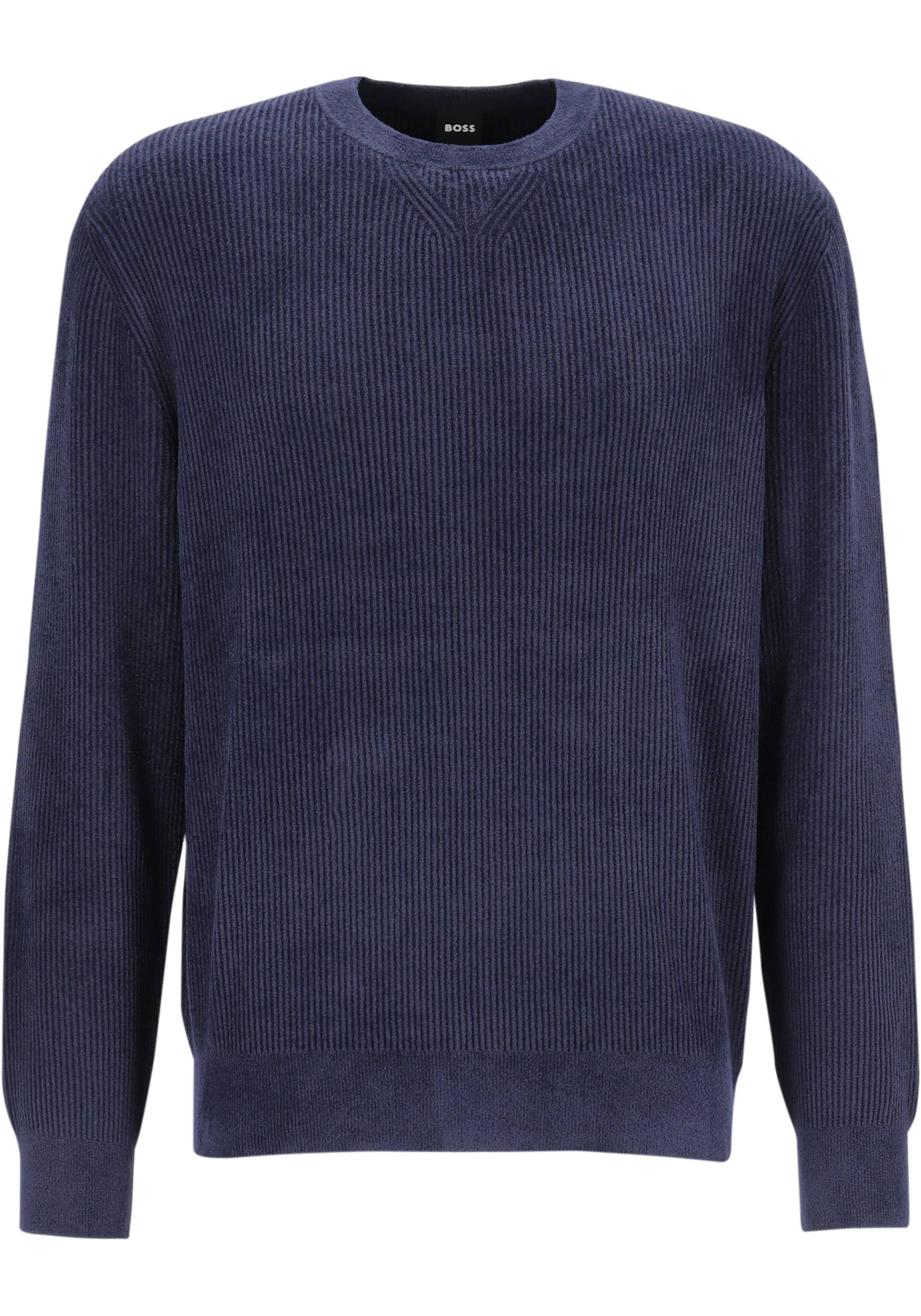 BOSS Horso  regular fit trui viscosemengsel, heren trui middeldik O-hals, donkerblauw