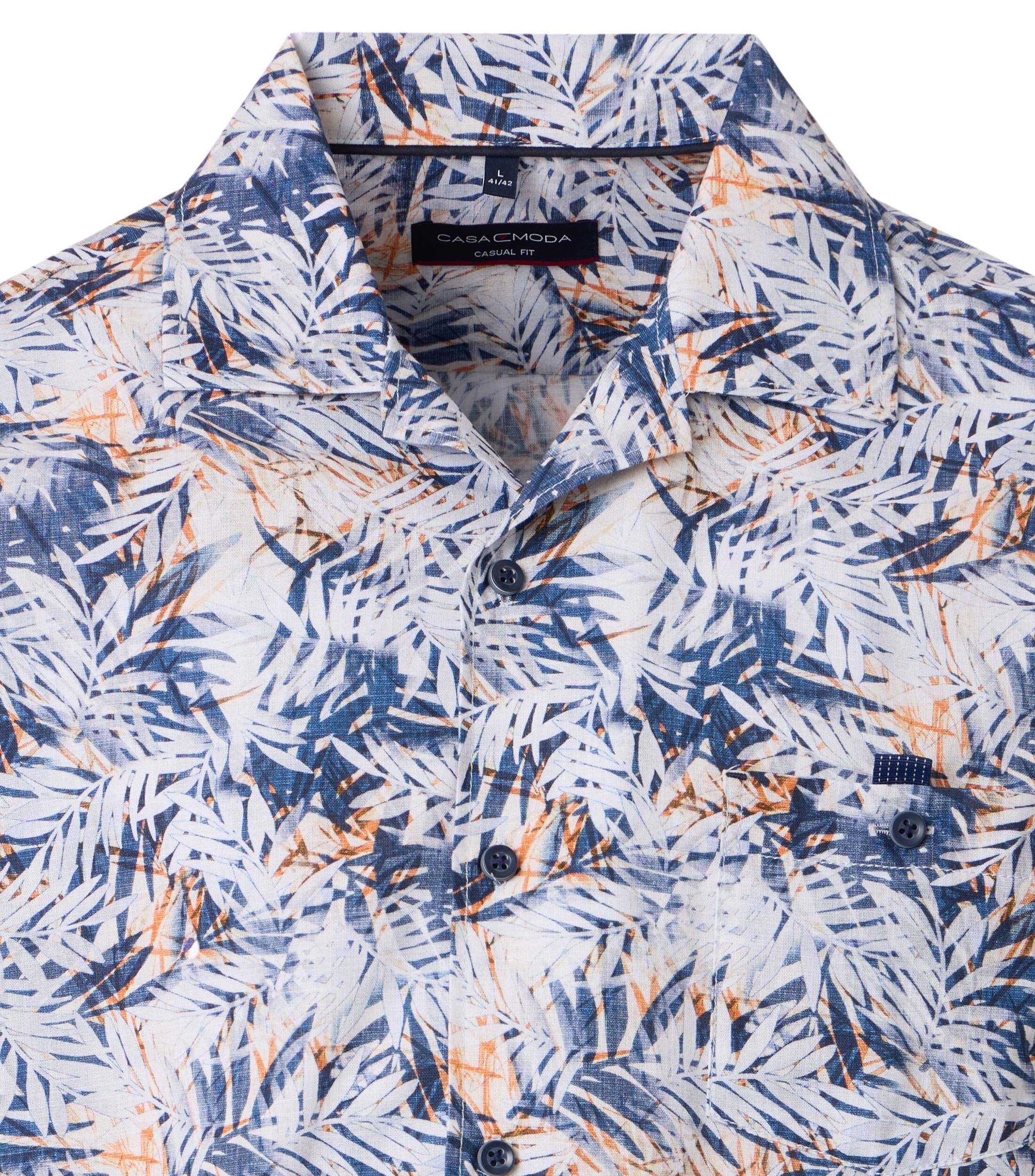 CASA MODA Sport casual fit overhemd, korte mouw, chambray, blauw, wit en lichtblauw dessin