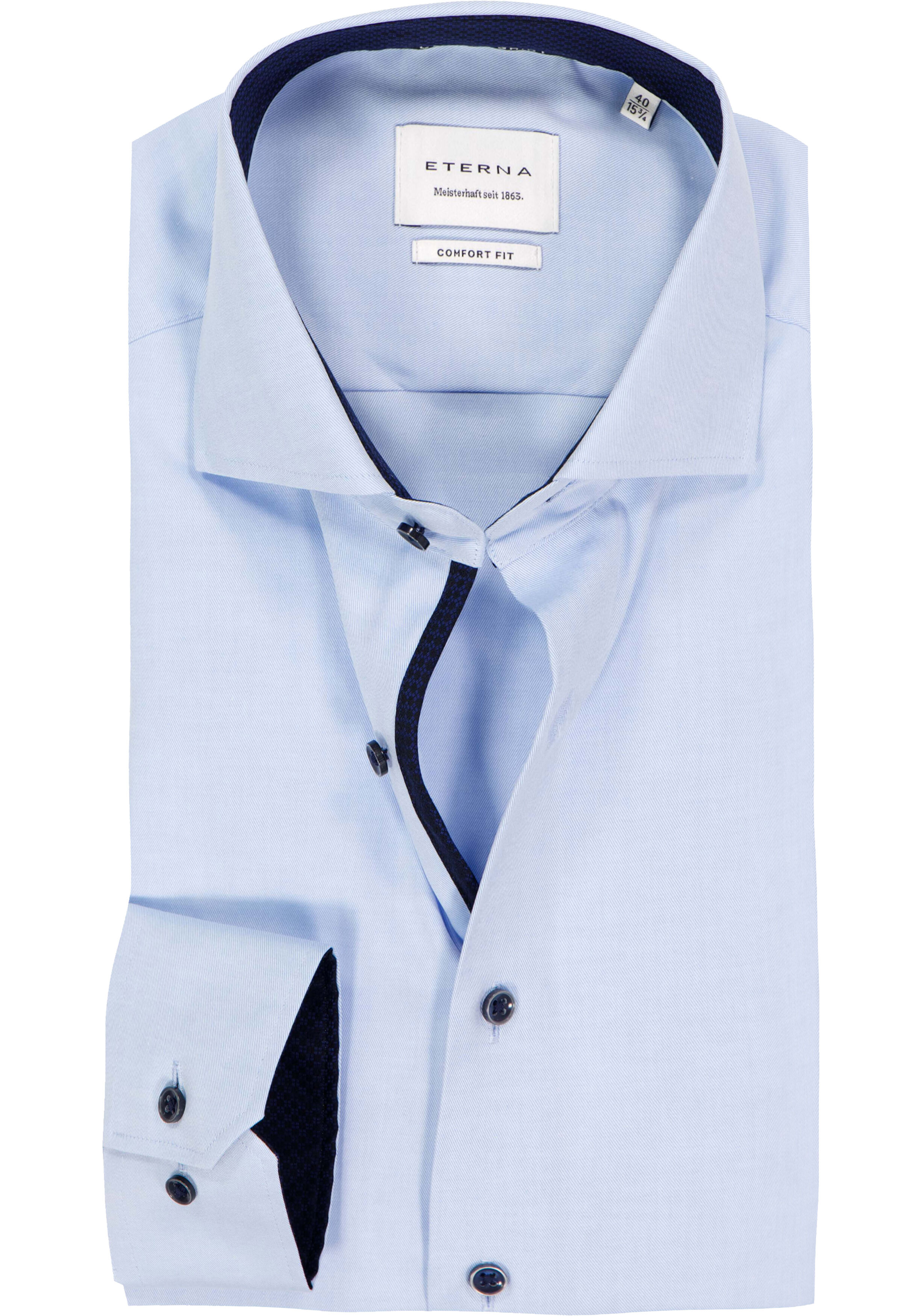 ETERNA comfort fit overhemd, niet doorschijnend twill heren overhemd, lichtblauw (blauw contrast)