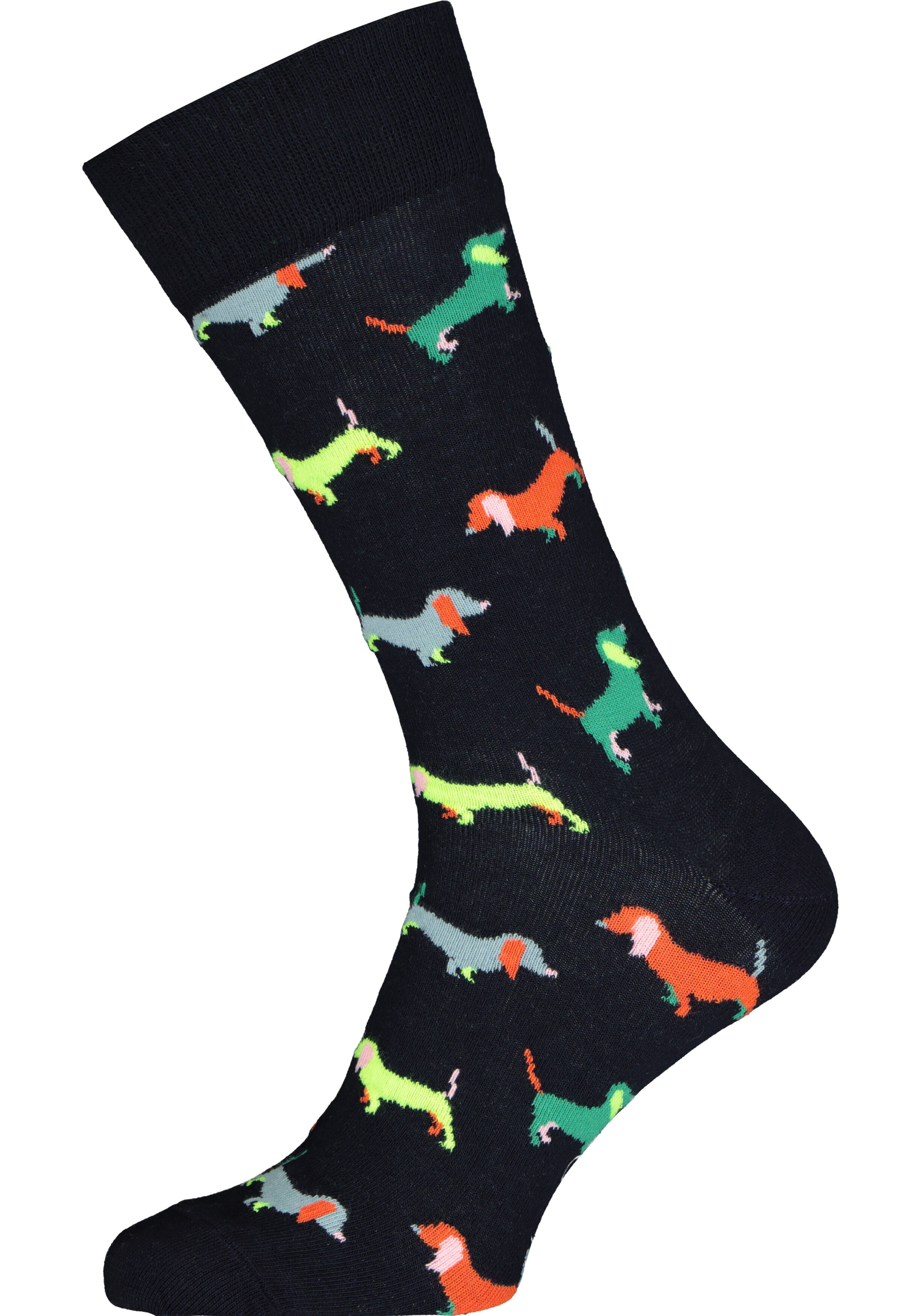 Happy Socks Puppy Love Sock, unisex sokken, zwart met gekleurde hondjes
