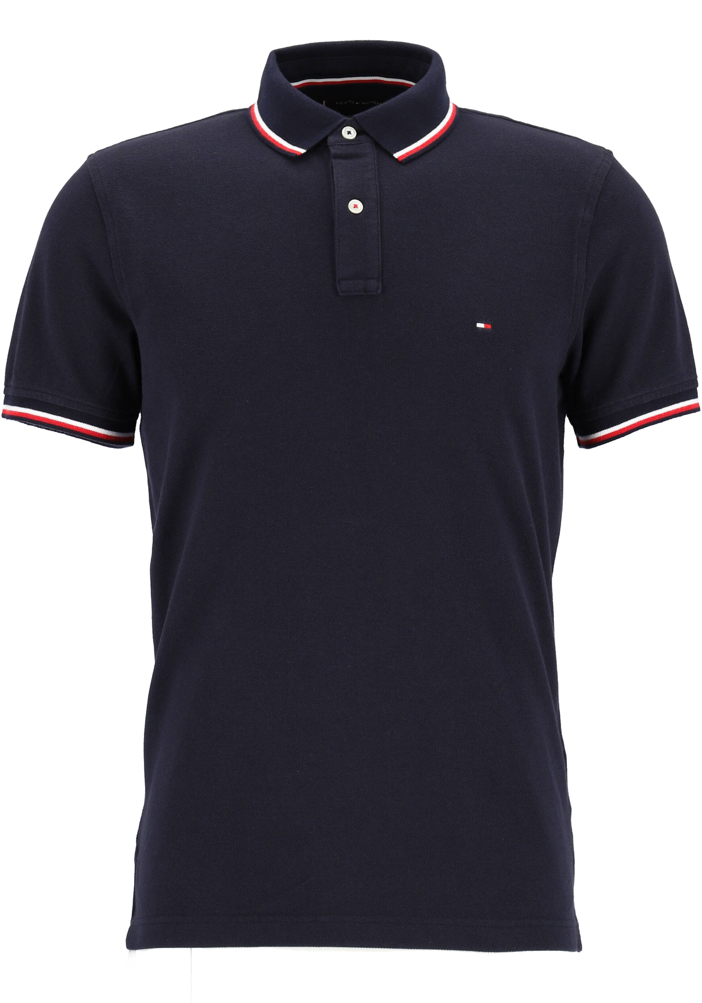 Tommy Hilfiger Core slim fit polo, heren polo met contrastbiezen, donkerblauw