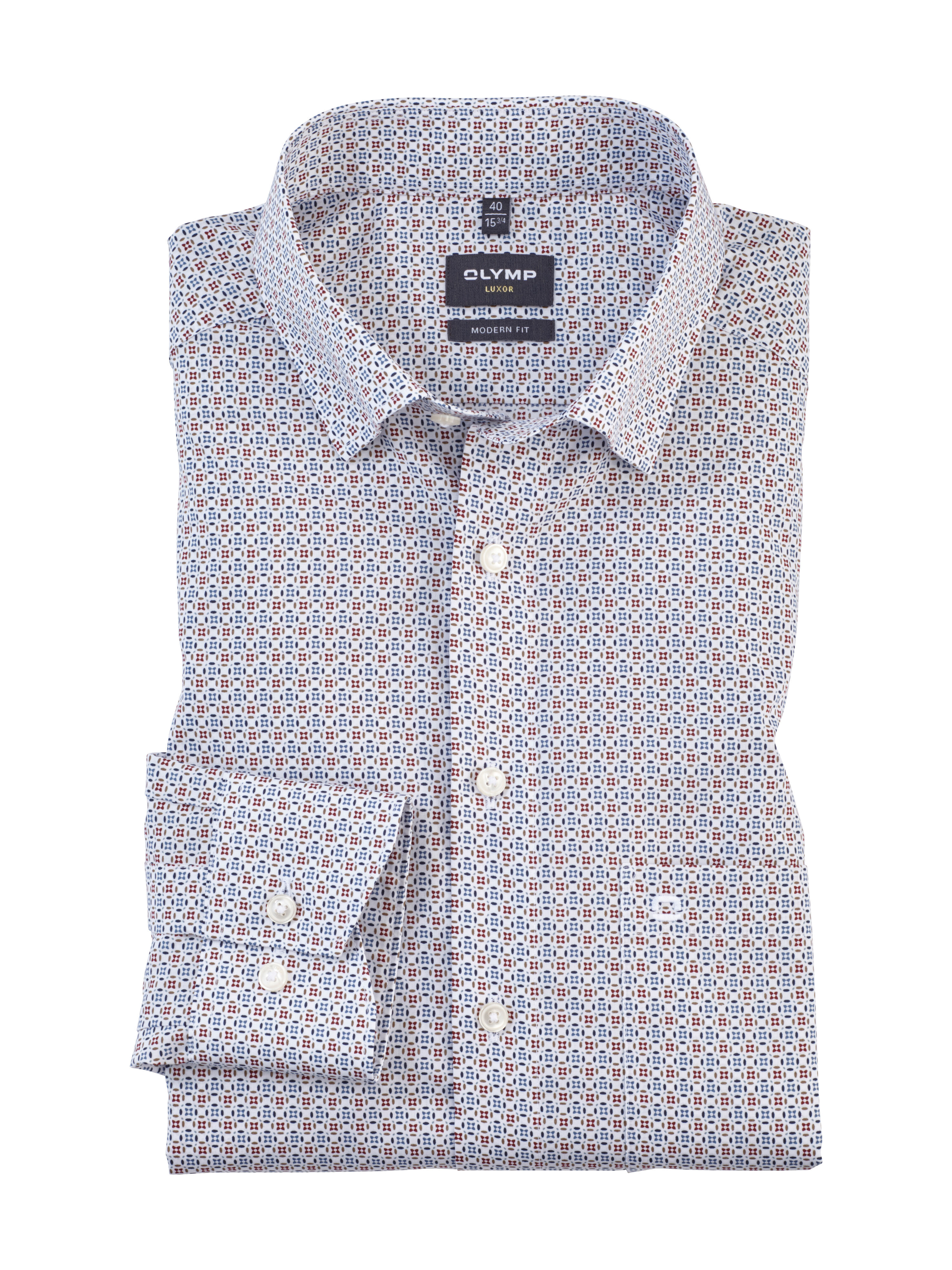 OLYMP modern fit overhemd, mouwlengte 7, popeline, wit dessin