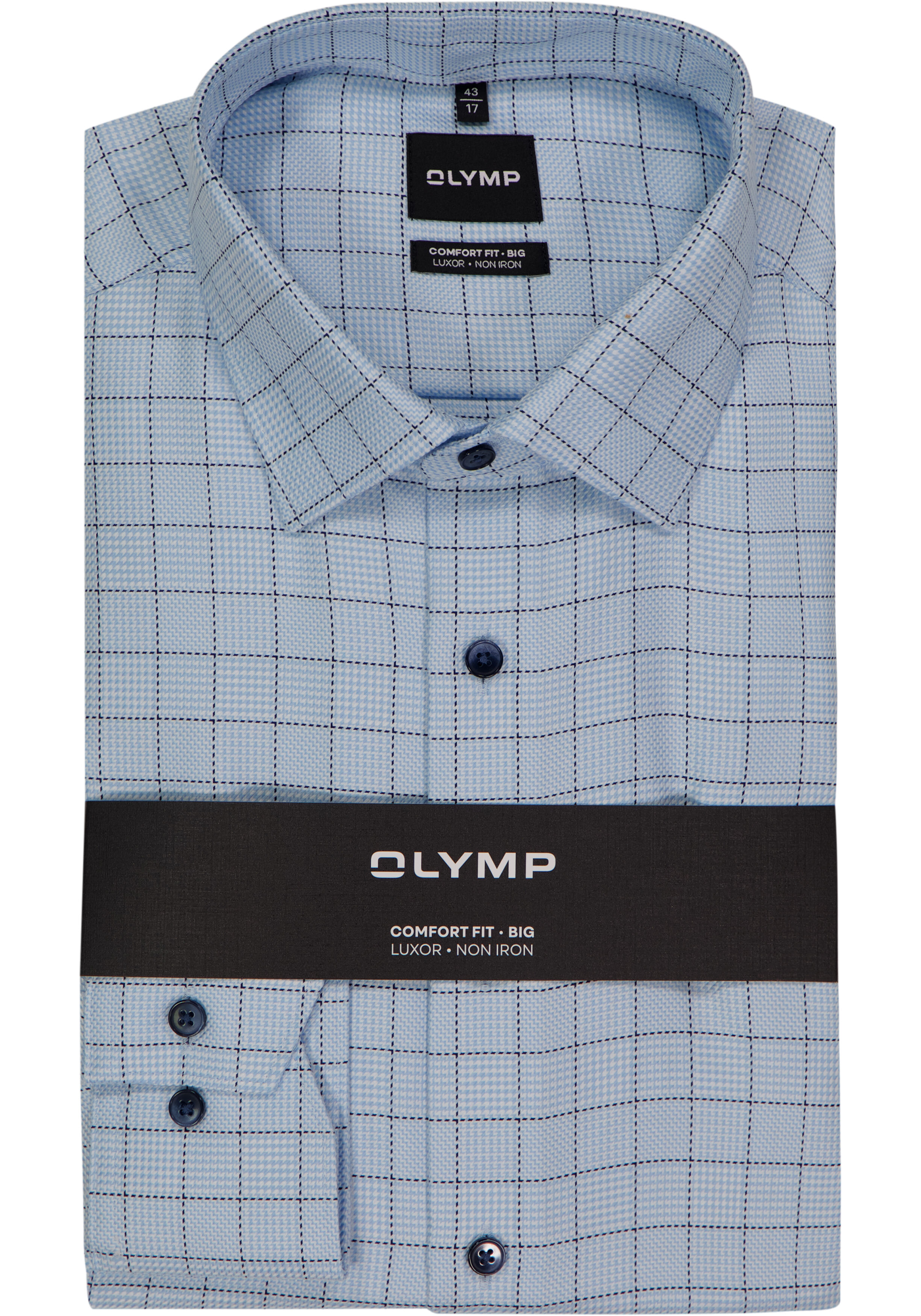 OLYMP Luxor comfort fit Big overhemd, popeline, lichtblauw geruit